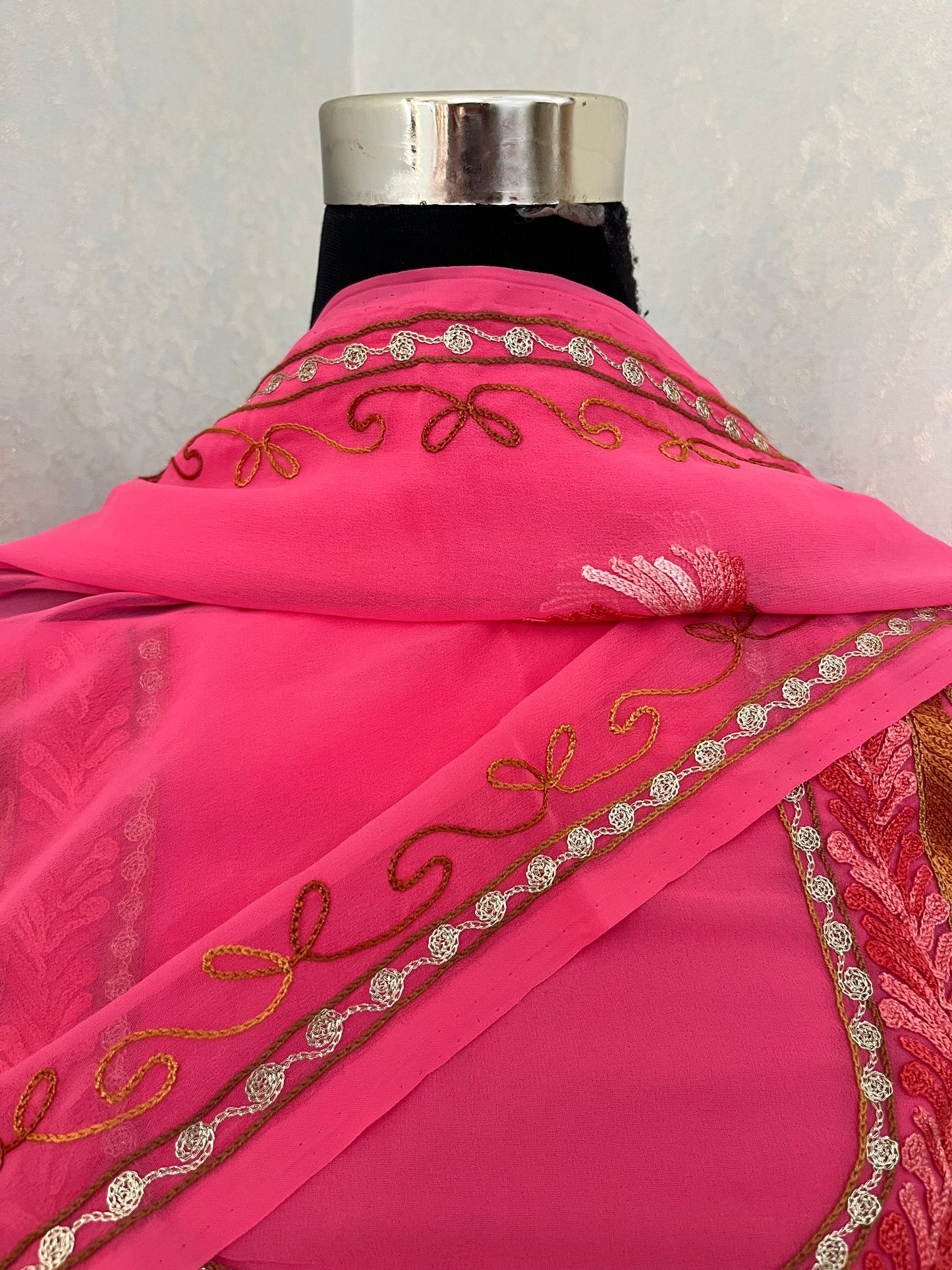 Candy Pink Georgette Shirt and Dupatta Aari Embroidered Suit