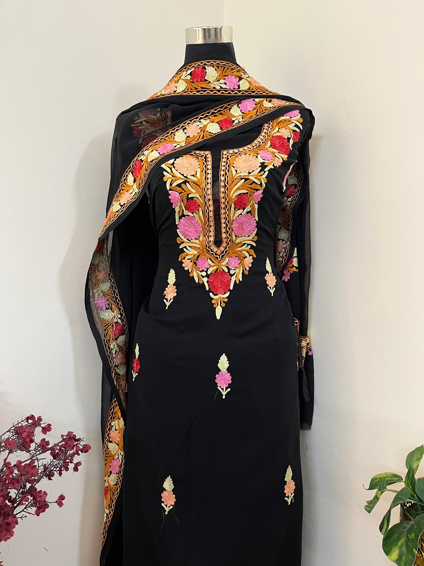 Black Georgette 3 Pc Aari Embroidered Suit Set