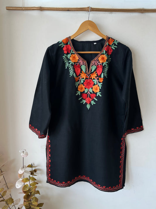 Black Cotton Aari Work Kurta