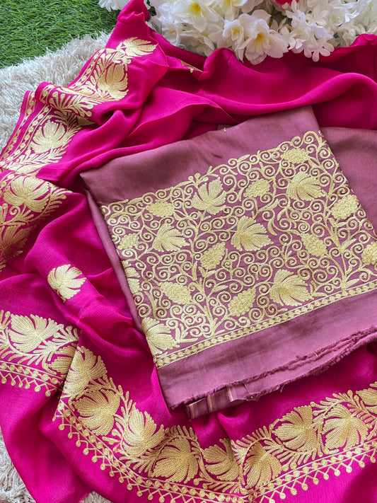 ‘Kalaa’ Onion Pink Opada Silk Tilla Embroidered Suit material