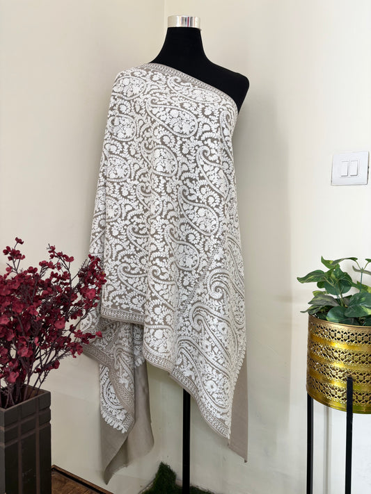 Beige Kashmiri Stole ( Semi Pashmina )