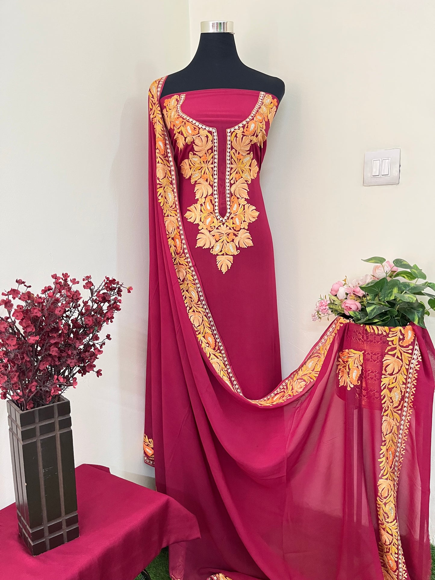 Maroon Pure Georgette Kashmiri Suit