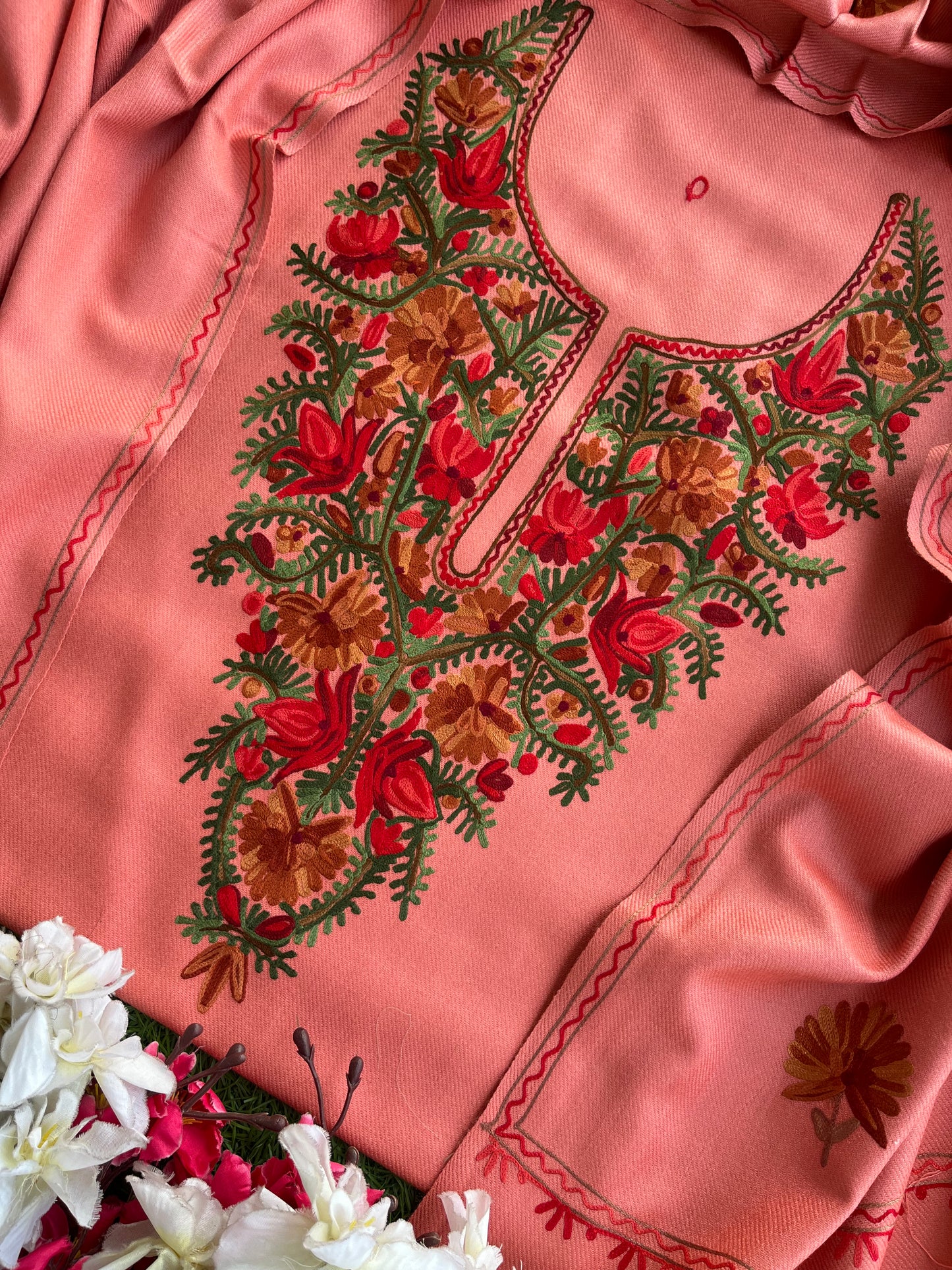 Soft Pink Woollen Aari Embroidered 3pc suit