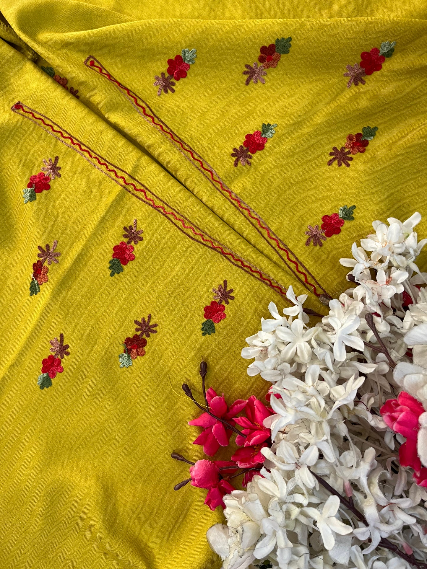 Lemon Green Woollen Aari Embroidered 3pc suit