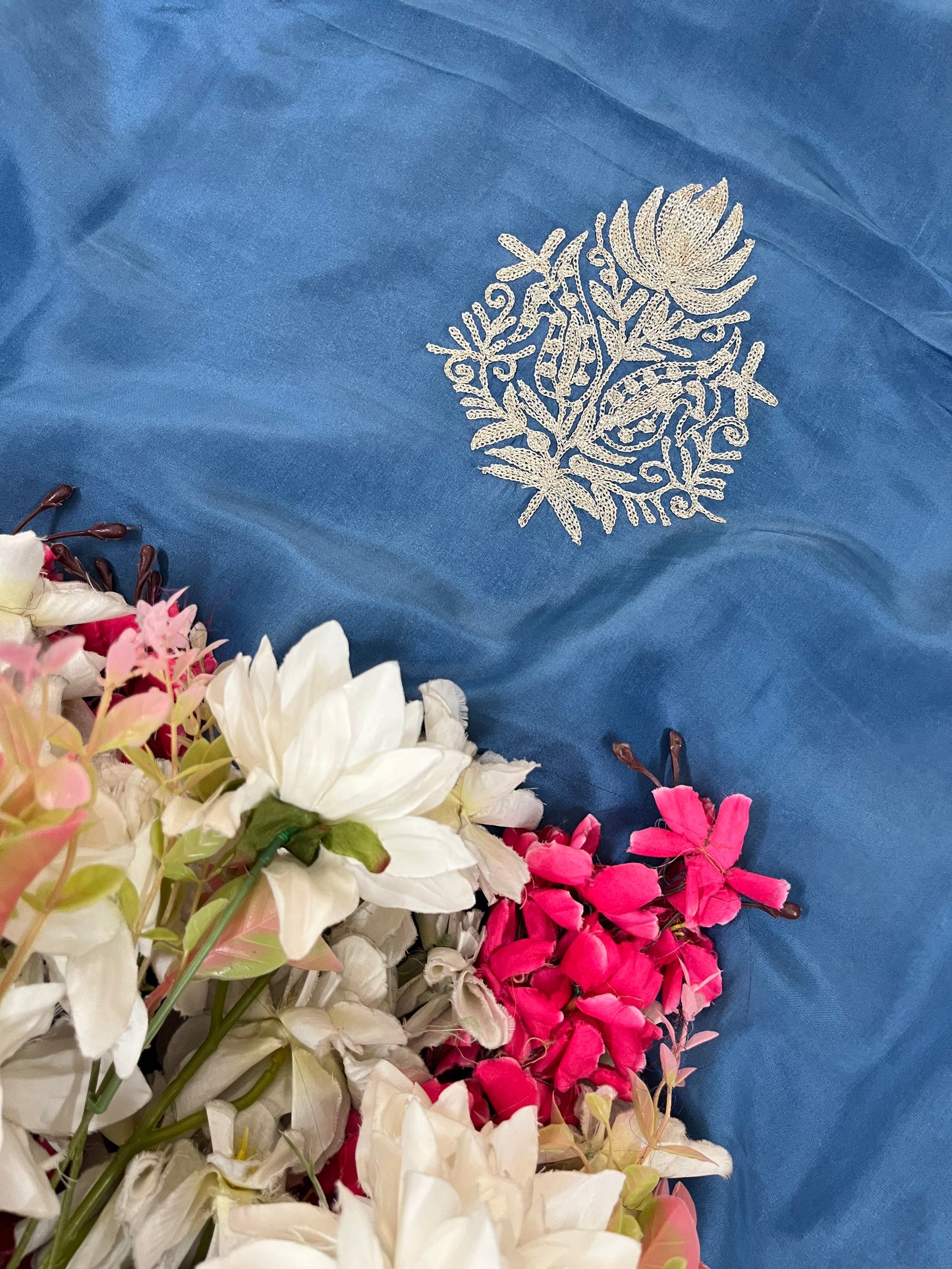 Soft Blue Silk Tilla Kashmiri Suit