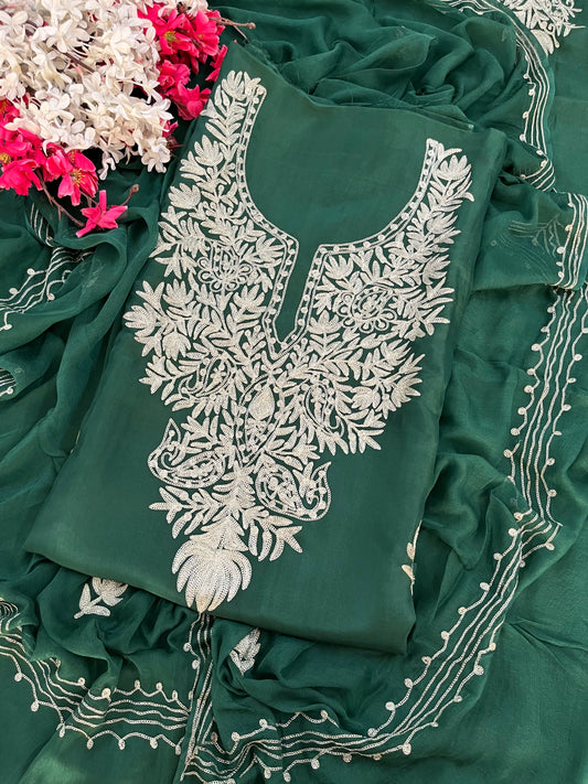 Green Silk Tilla Kashmiri Suit
