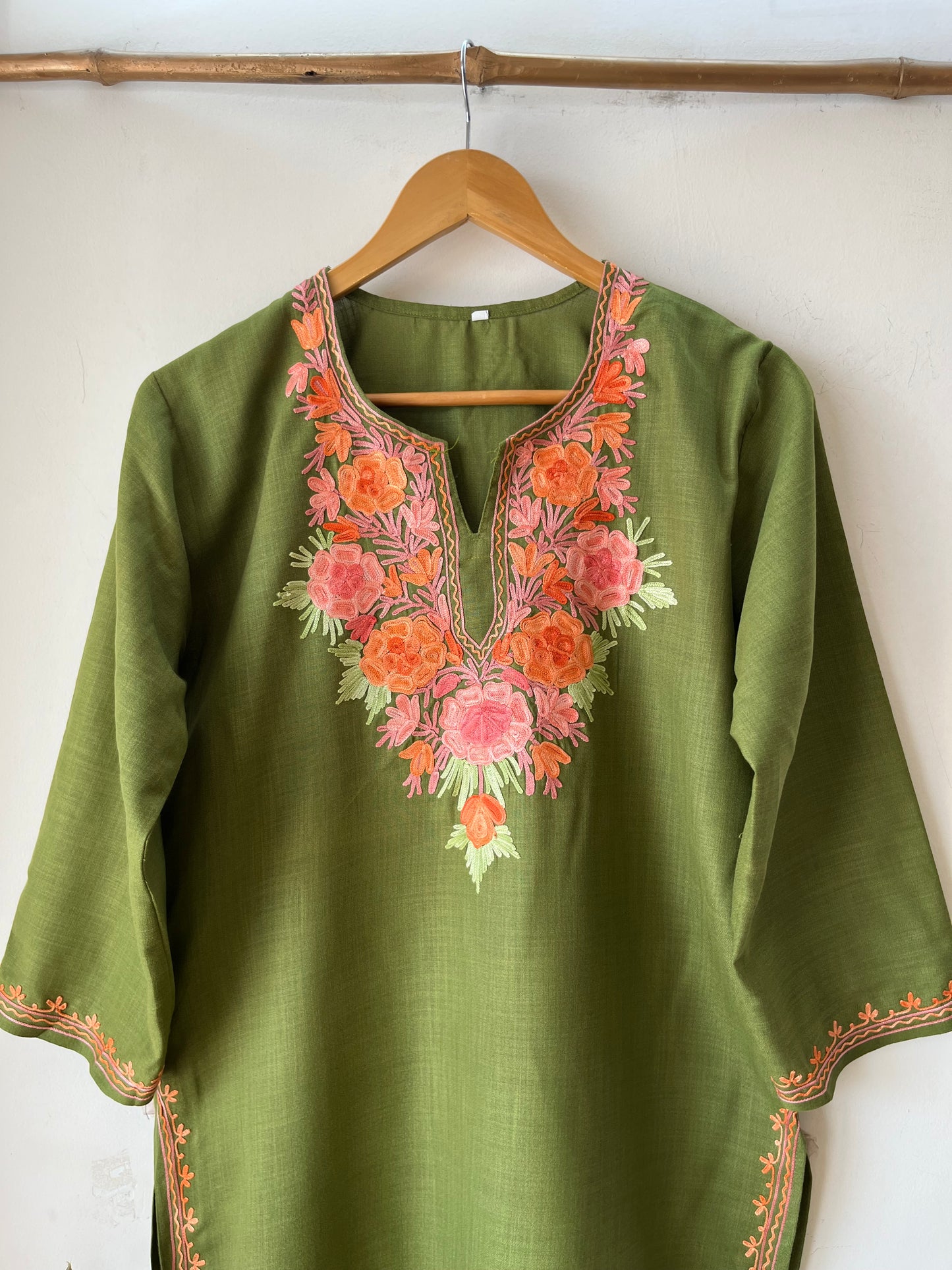 Green Cotton Aari Work Kurti