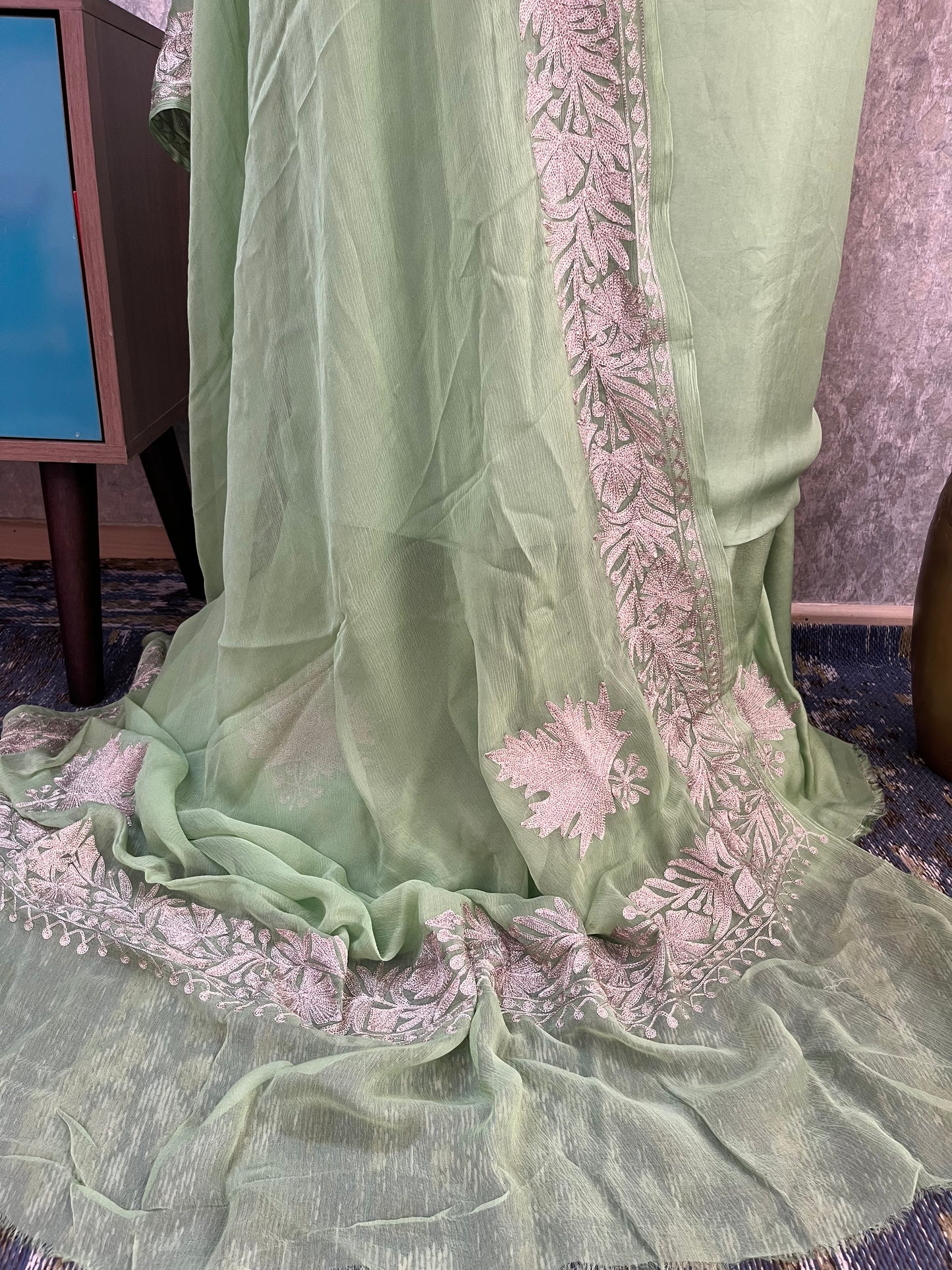 Soft Green Sanam’ Tilla Kashmiri Silk Suit
