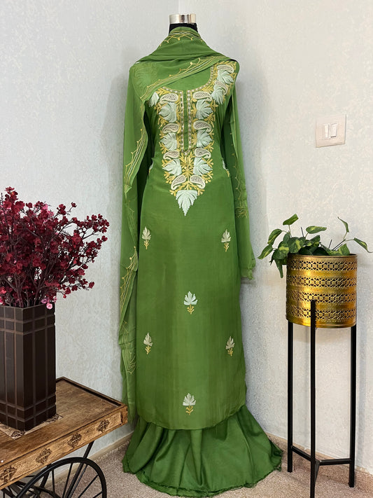Lawn Green Opada Silk Kashmiri Suits