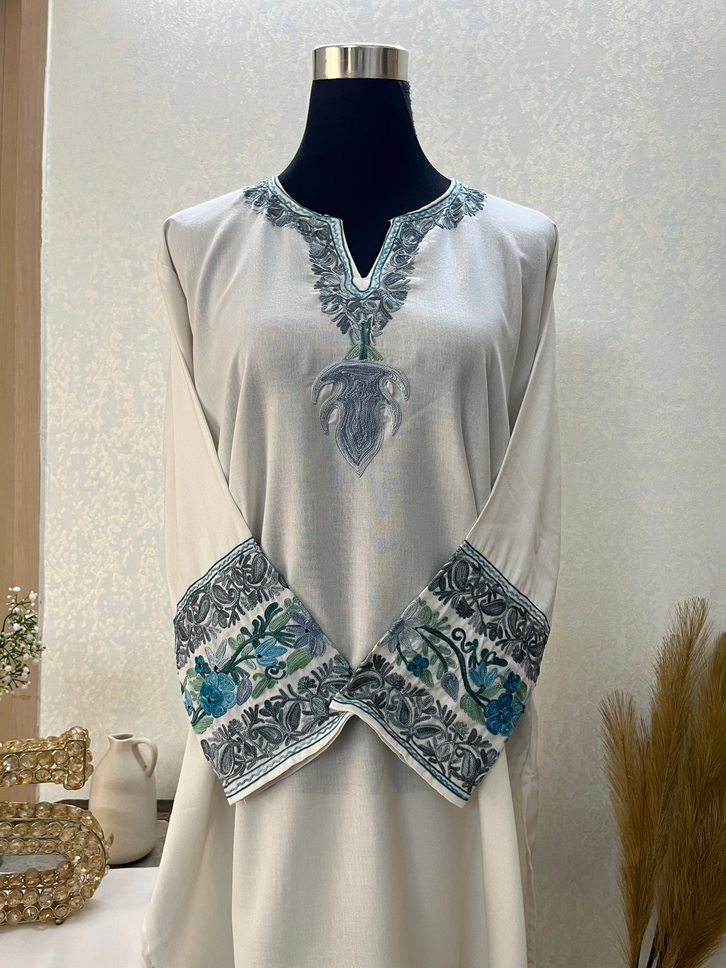 Off White Cotton Embroidered Co-ord Set