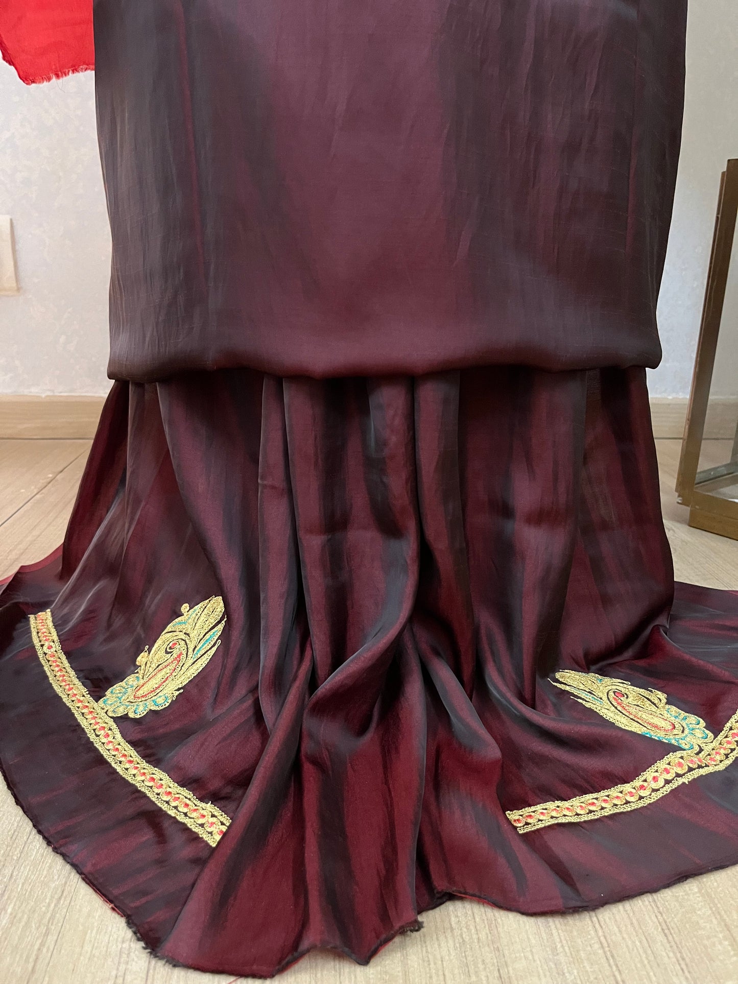 Maroon Silk Puff Tilla Embroidered Suit