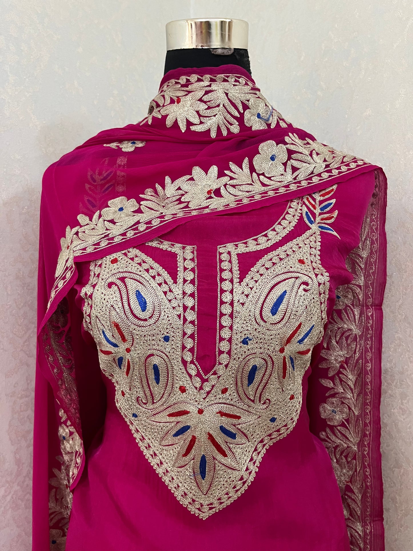 Hot Pink Opada Silk Kashmiri Suits