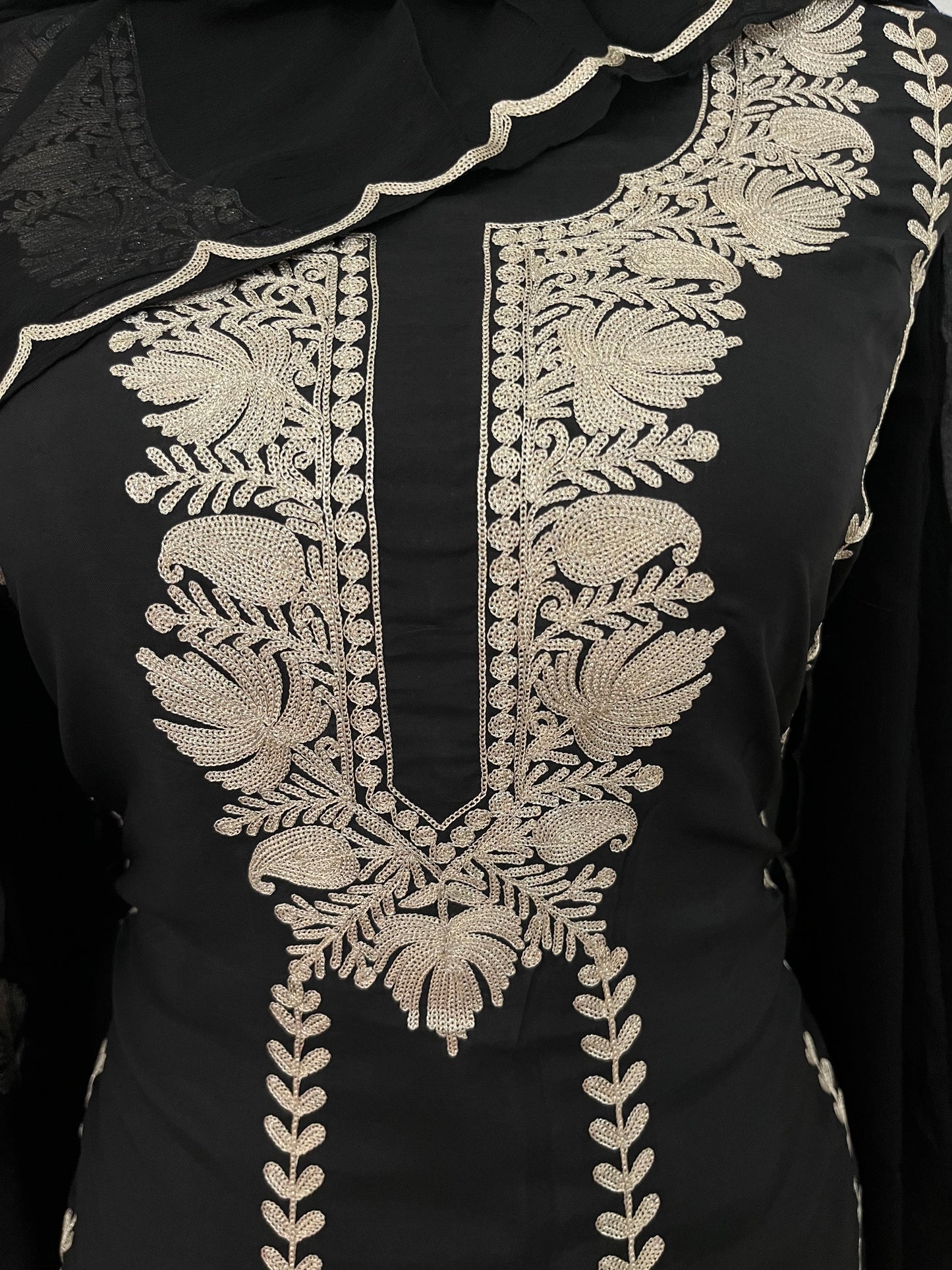 Black Sanam’ Silk Tilla Kashmiri Suit