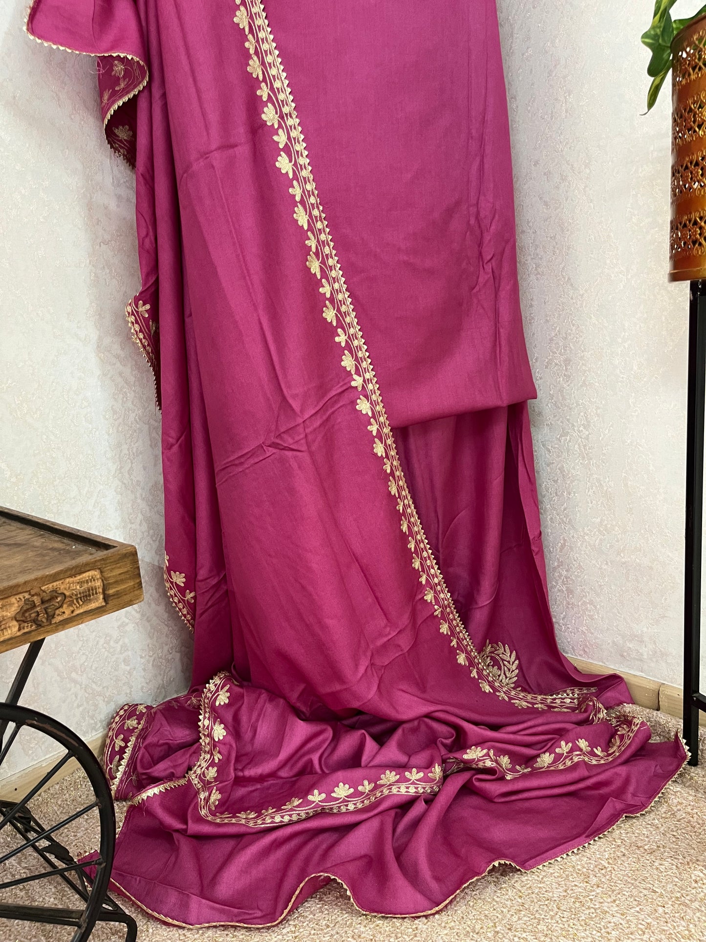 Hot Pink Silk Pashmina Kashmiri Suit