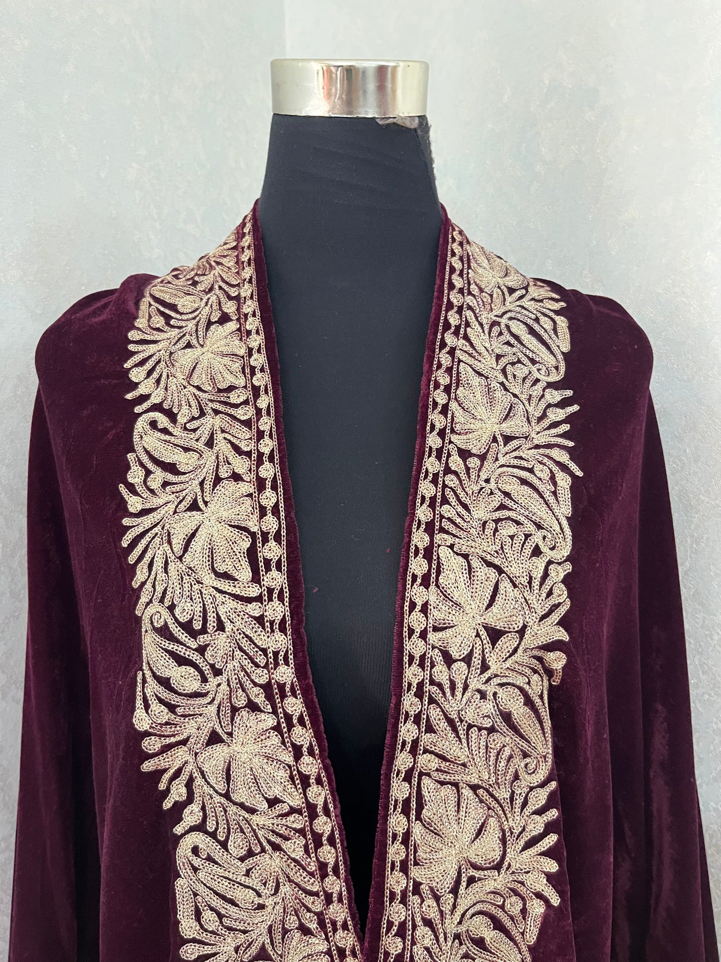Wine Tilla Embroidered Velvet Cape