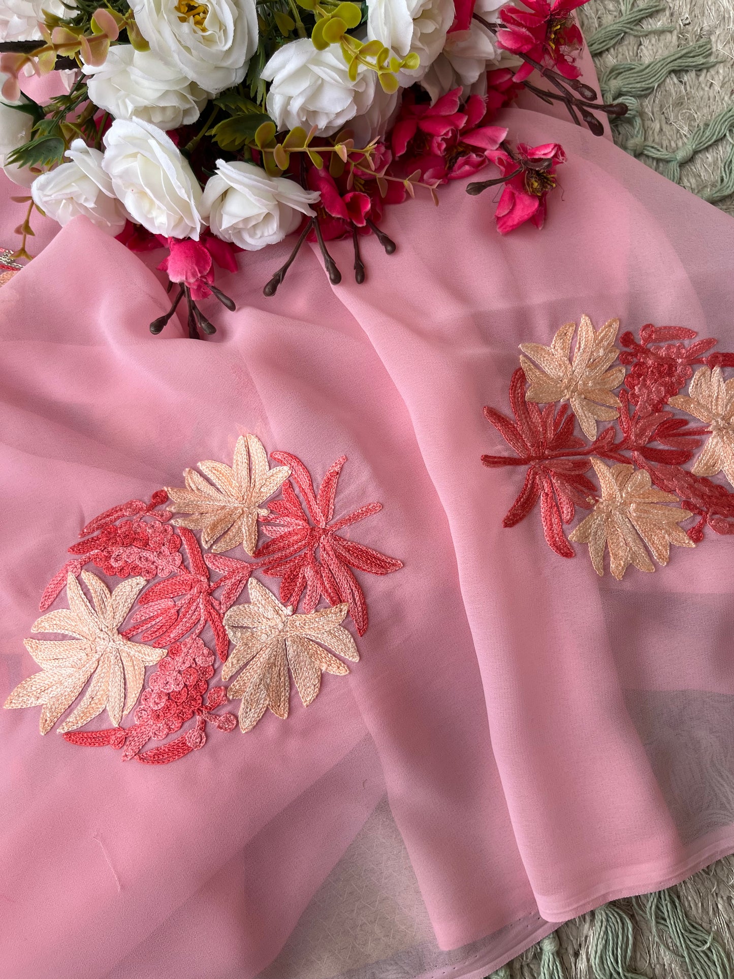 Georgette Aari Embroidered Unstitched Kurta Material