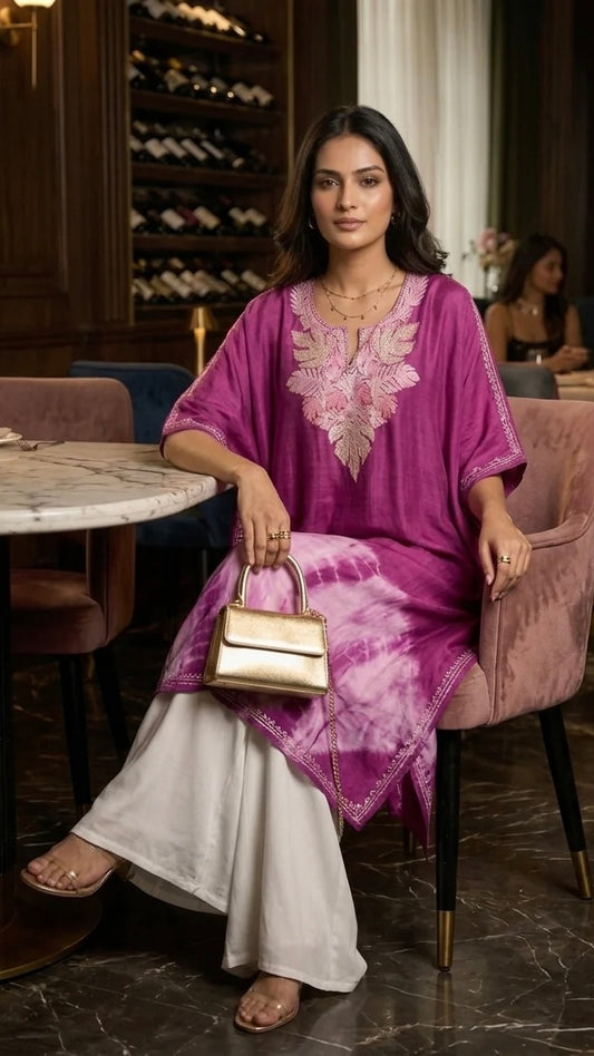 Hot Pink Pure Muslin Cotton Kashmiri Kaftan
