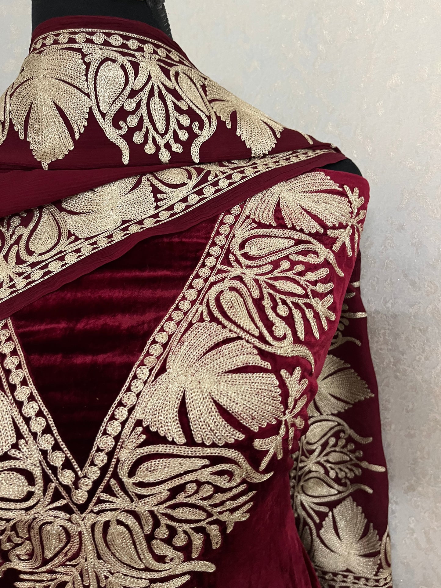 Maroon Tilla Makhmal 3pc Suit