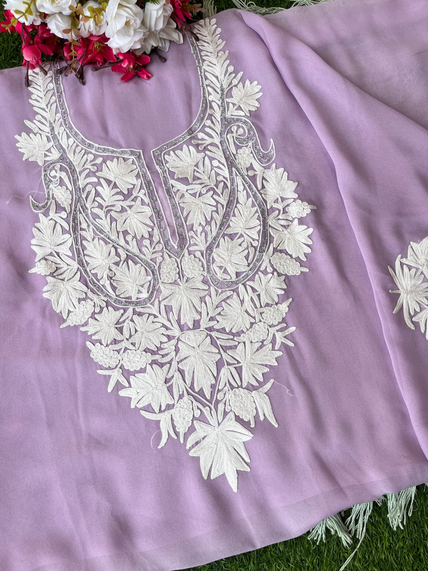 Lilac Georgette Kashmiri Kurta Material