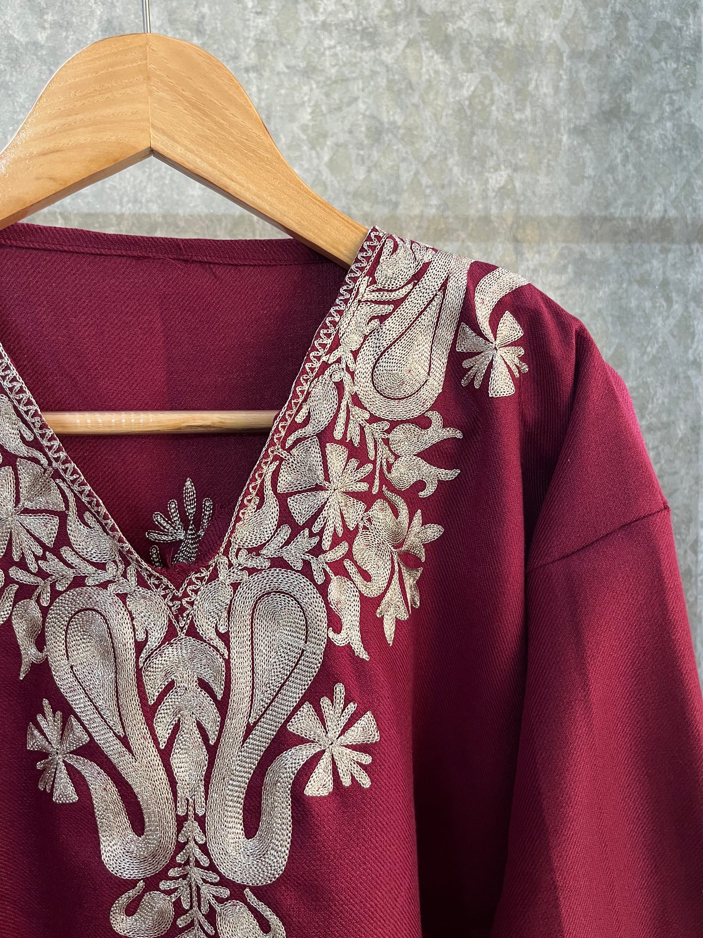 Wine Woollen Kashmiri Co-Ord Set ( Size 44)