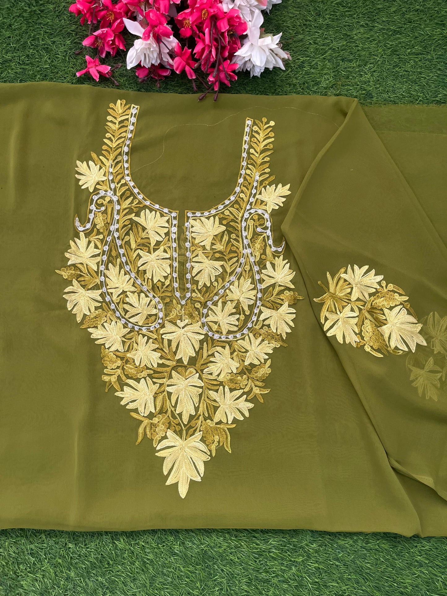 Heena Green Georgette Kashmiri Kurta Material