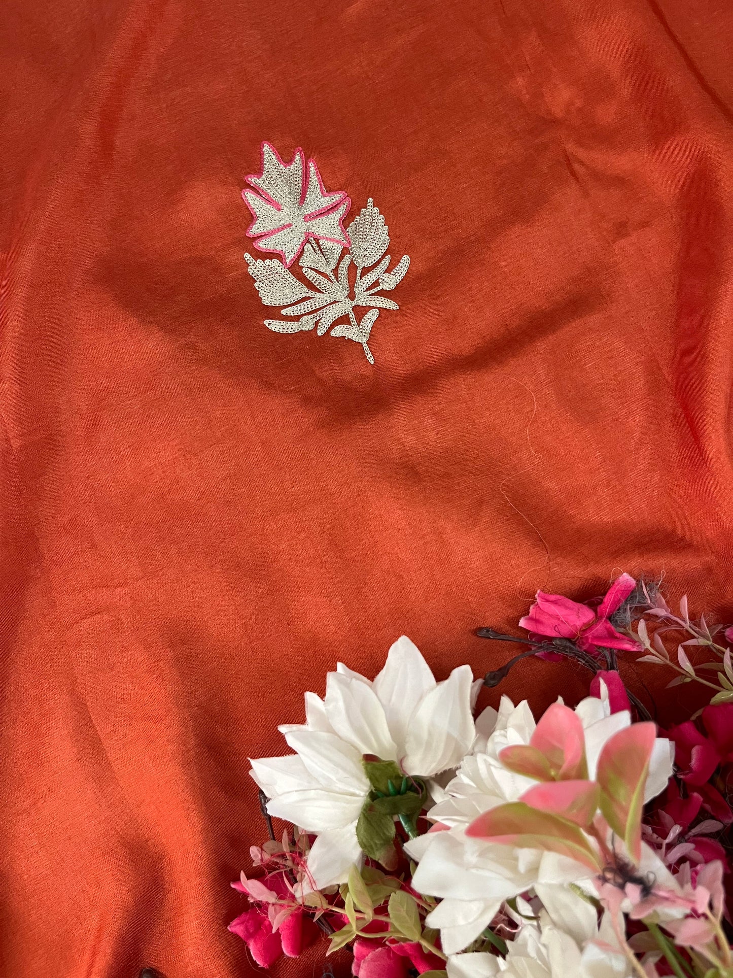 Sweet Orange Silk Tilla Kashmiri Suit