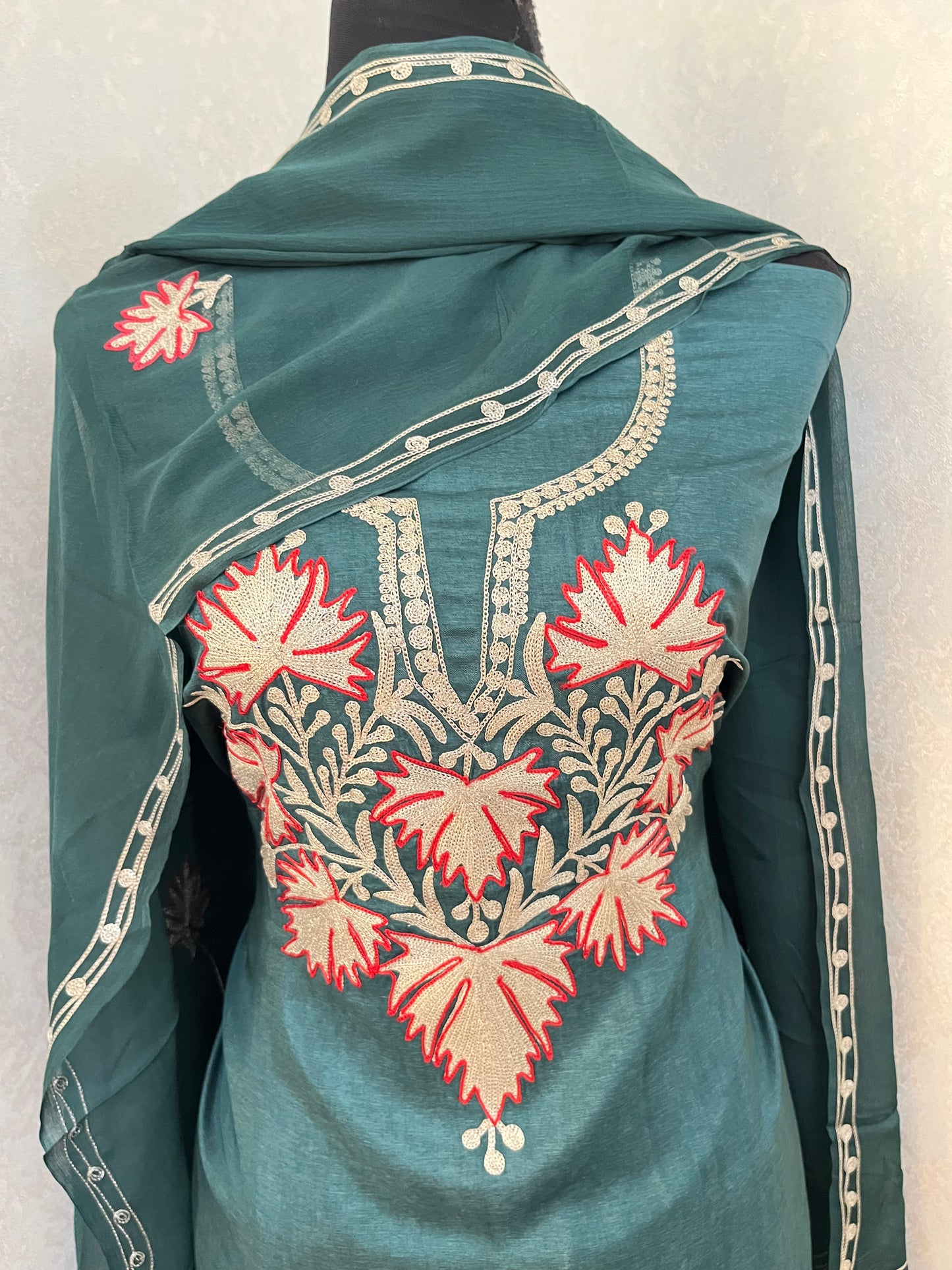 Green Silk Tilla Kashmiri Suit