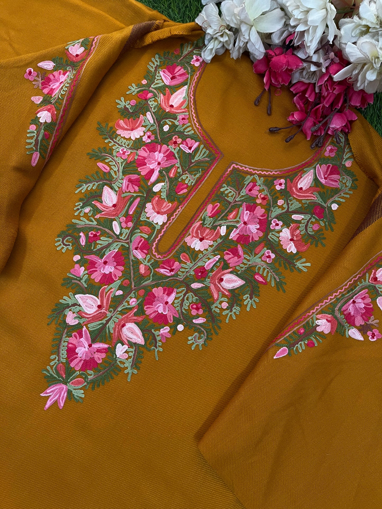 Mustard Woollen Aari Embroidered 2pc suit 5mtr
