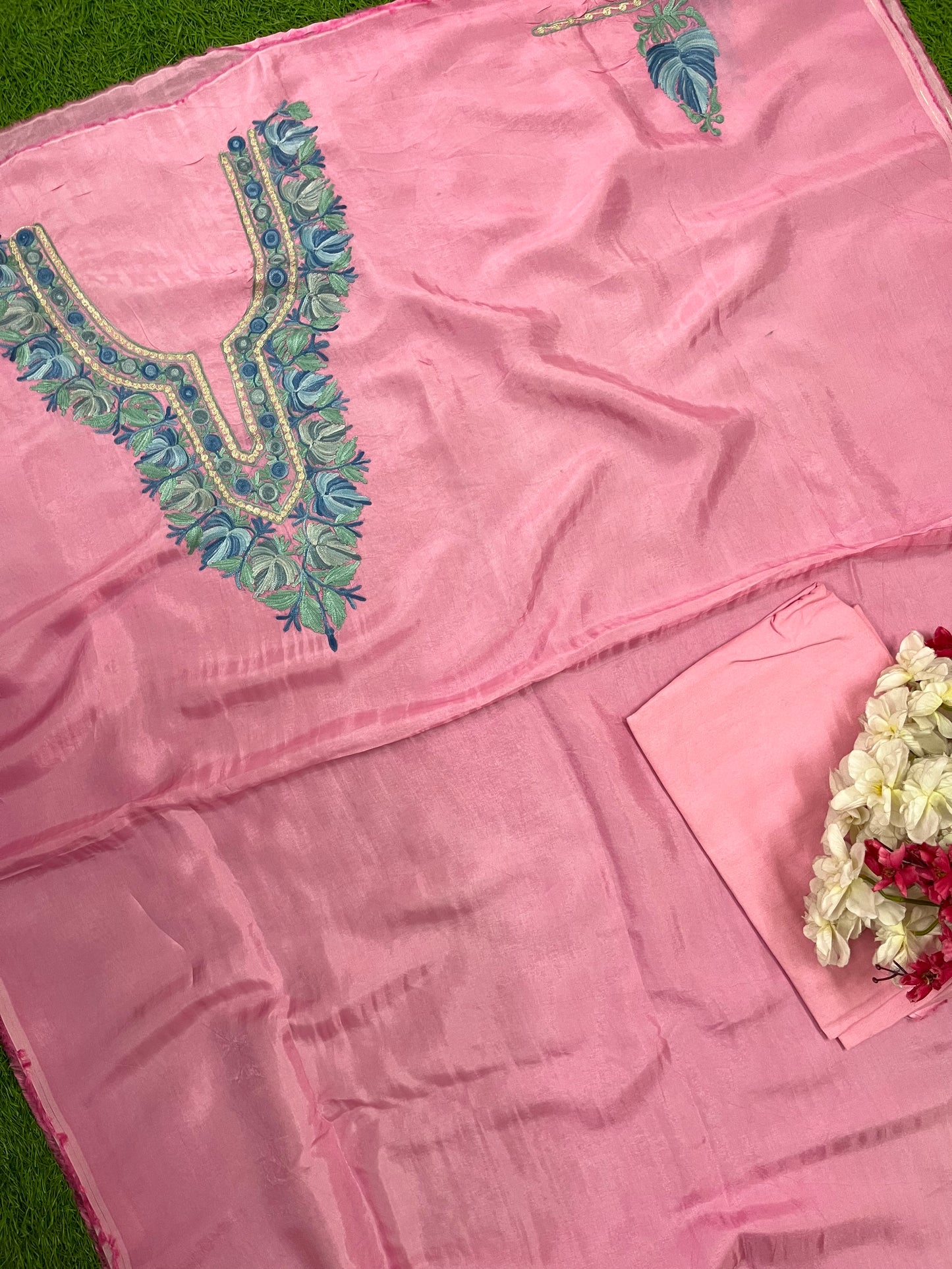 Soft Pink Opada Silk Kashmiri Suit