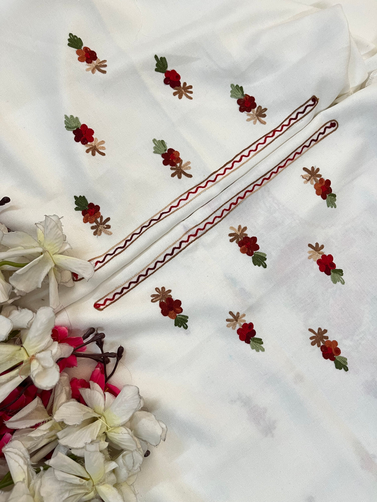 Off White Woollen Aari Embroidered 3pc suit