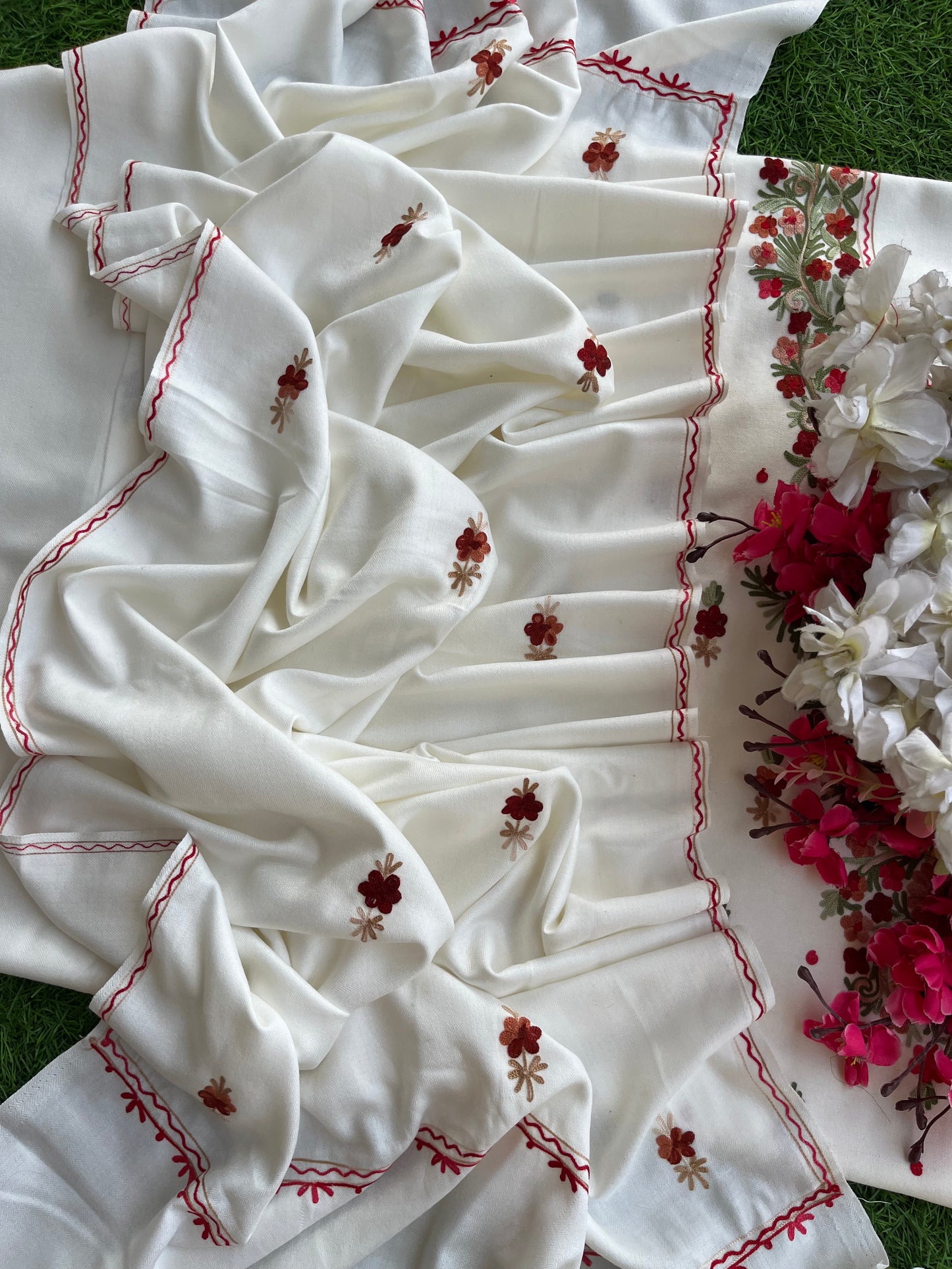 Off White Woollen Aari Embroidered 3pc suit