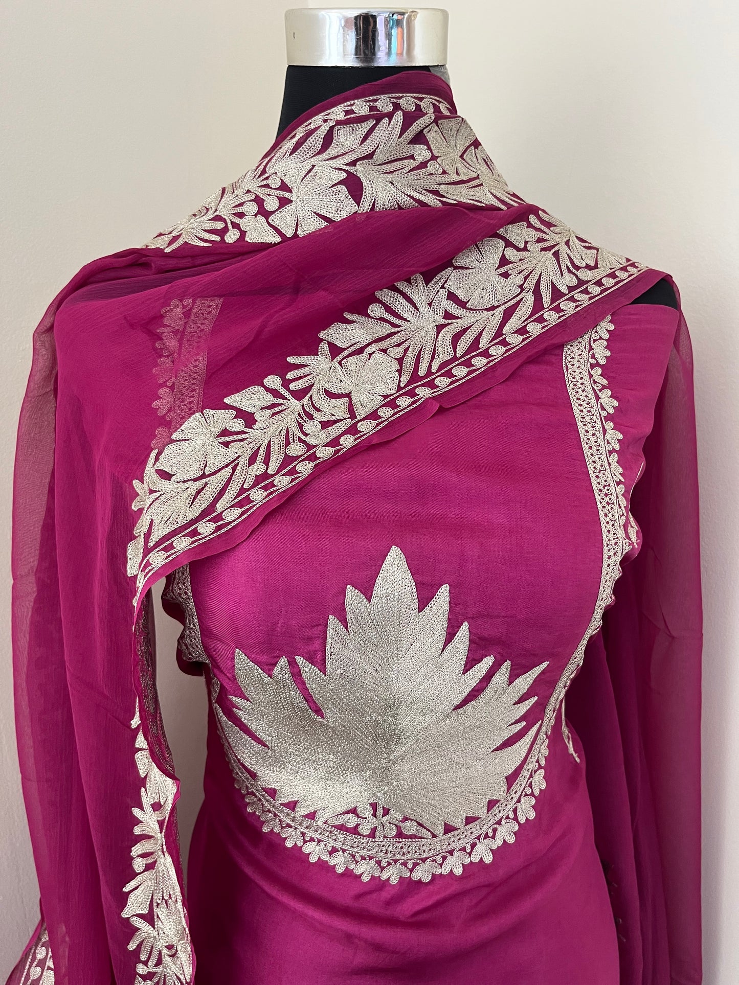 Sanam’ Hot Pink Tilla Embroidered Suit material (on order)