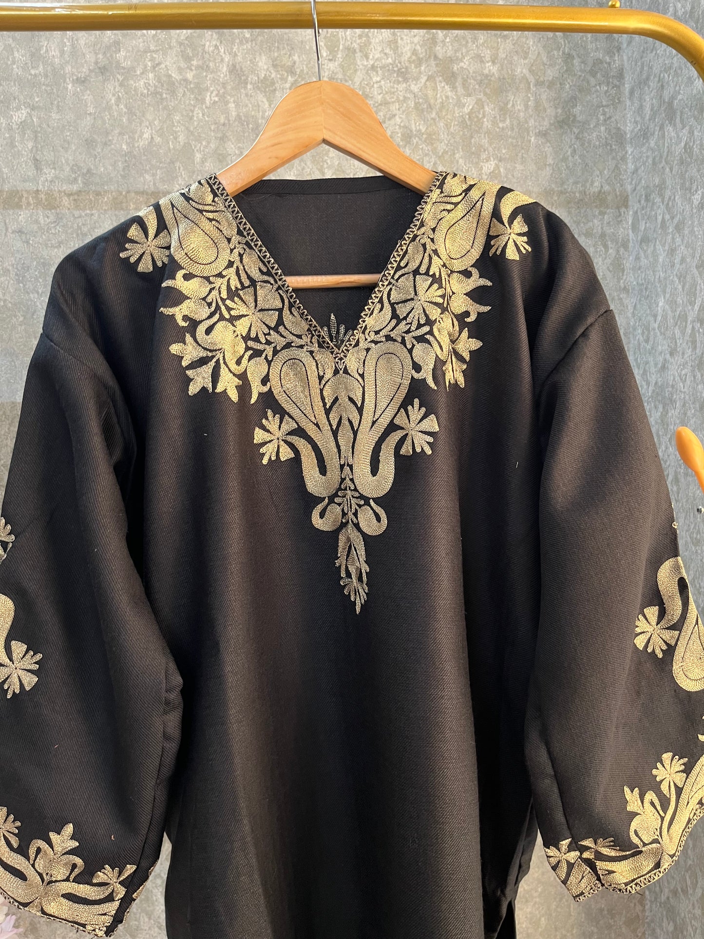 Black Woollen Kashmiri Co-Ord Set ( Size 46)