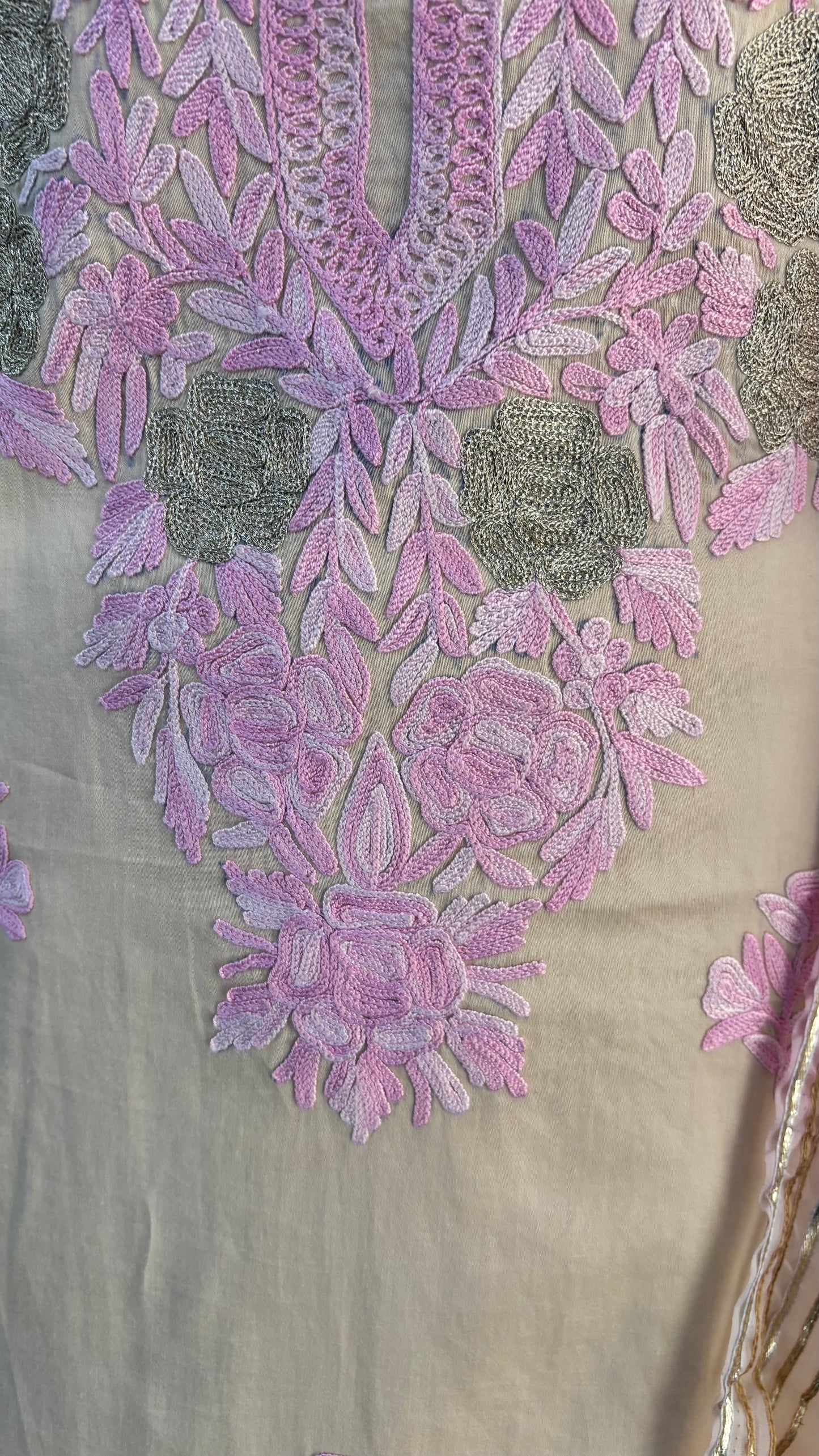 Ivory Satin Cotton Kashmiri Suit