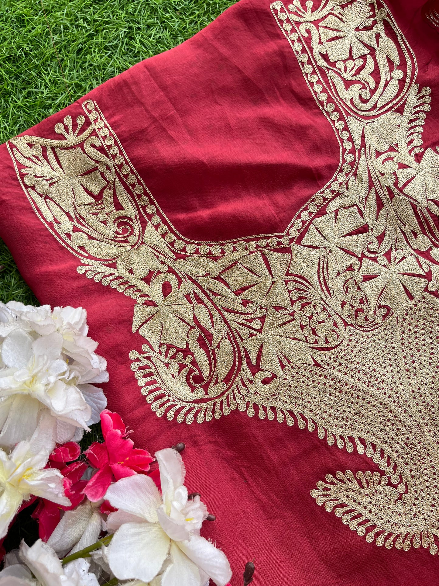 Maroon Silk Tilla Kashmiri Suit