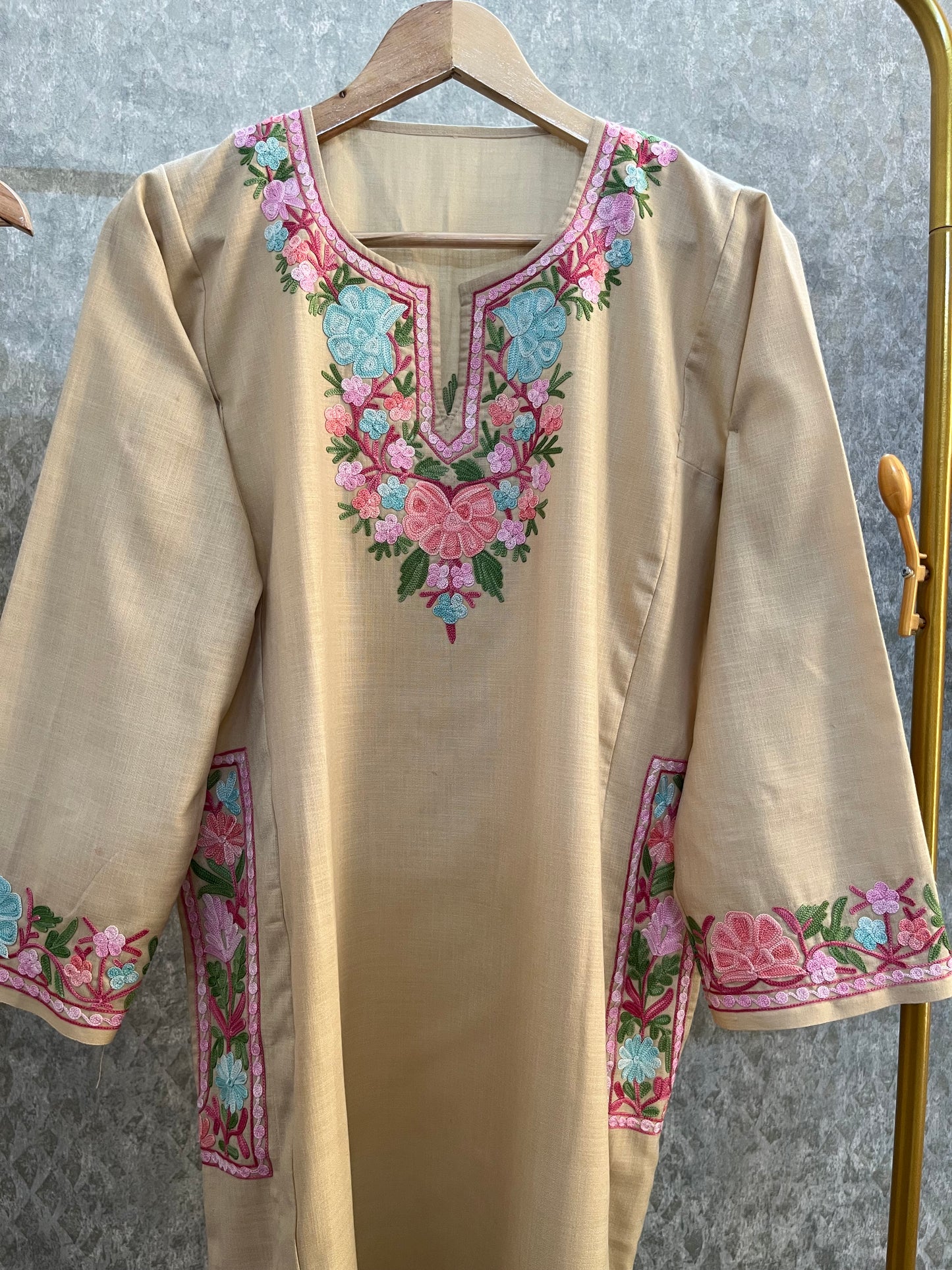 Beige Cotton Pheran Set