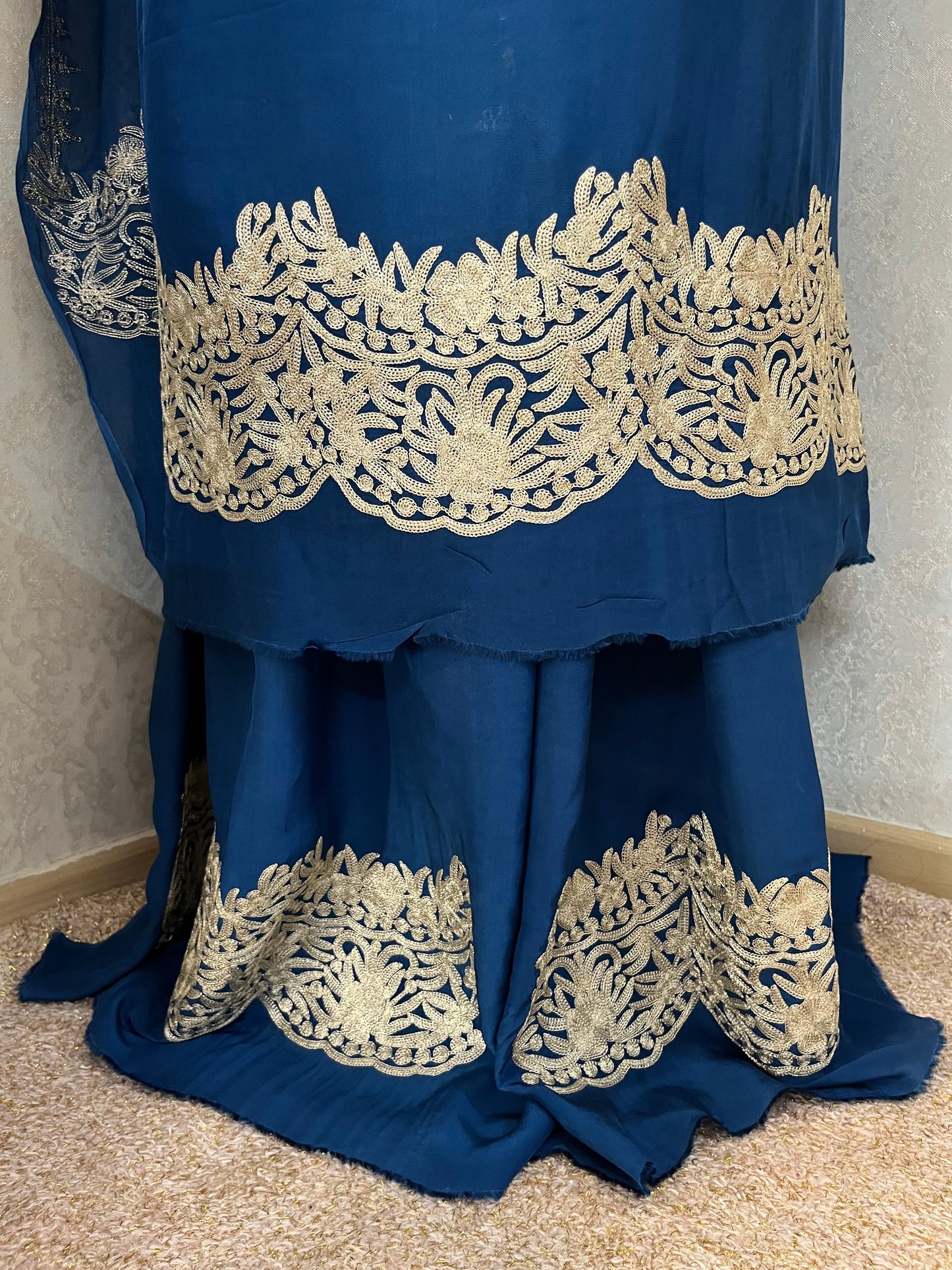 Electric Blue Crape Kashmiri Suit