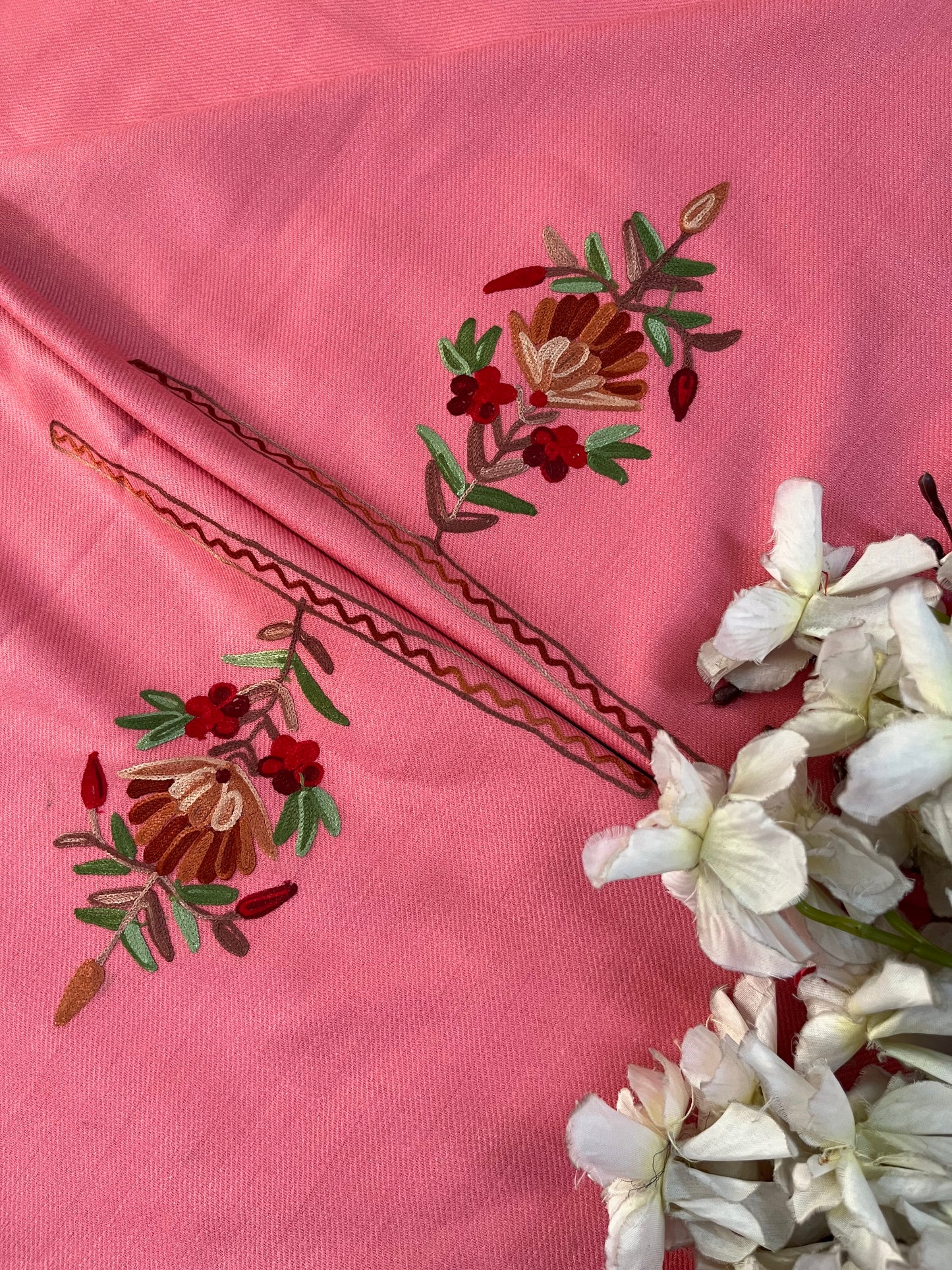 Pink Woollen Aari Embroidered 2pc suit 5mtr