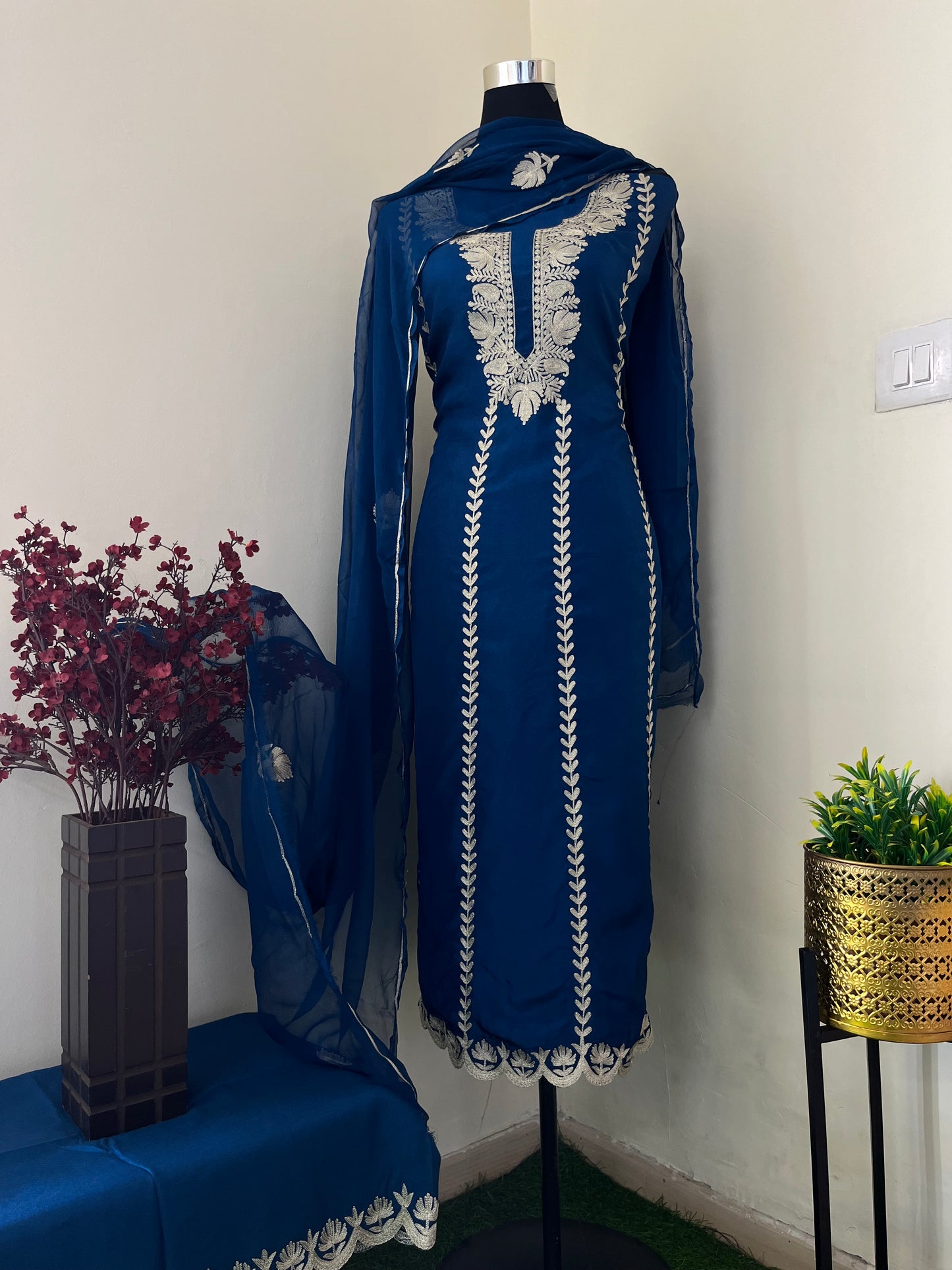 Sanam’ Royal Blue Silk Tilla Embroidered Suit material