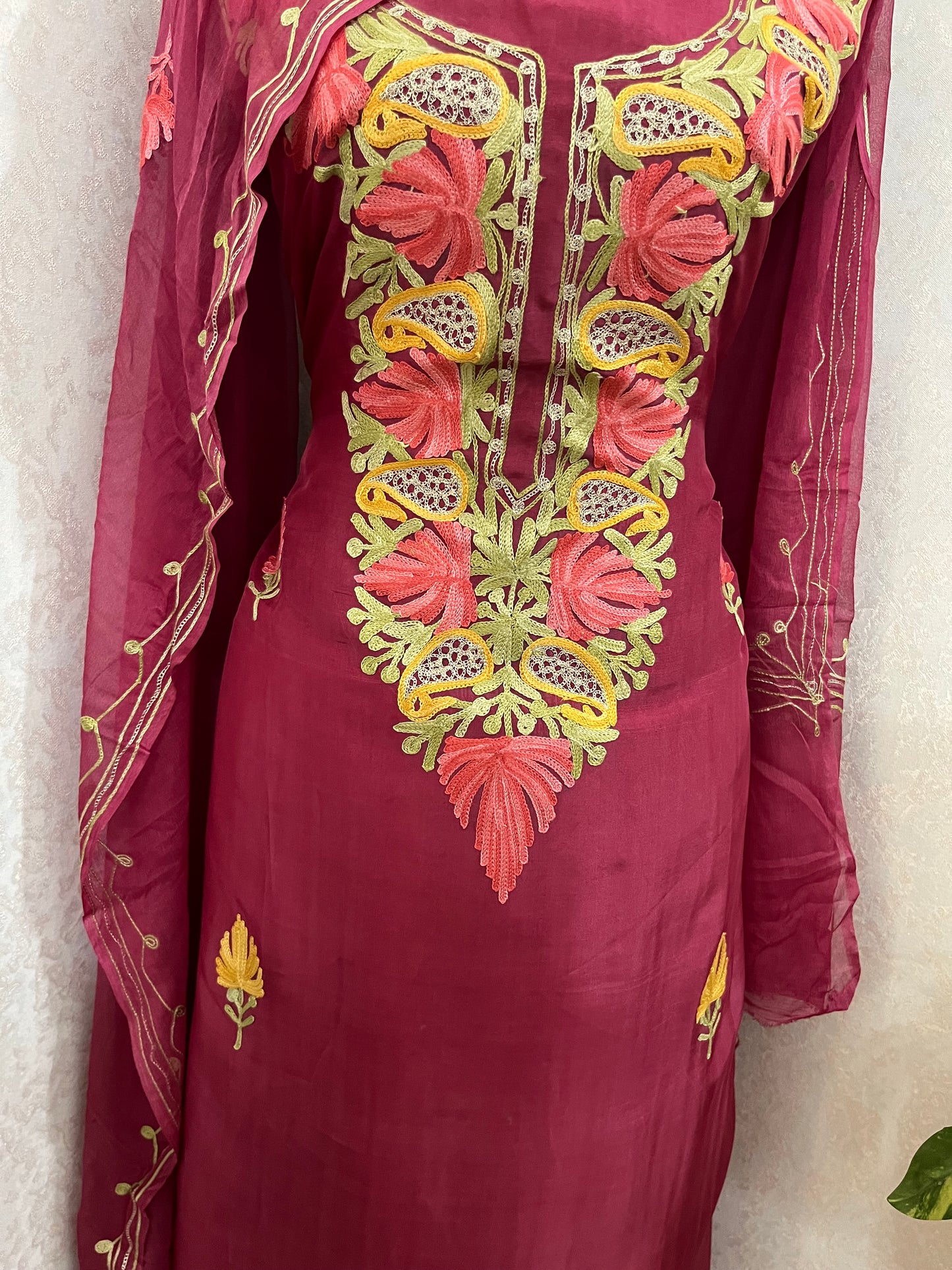 Onion Pink Opada Silk Kashmiri Suits