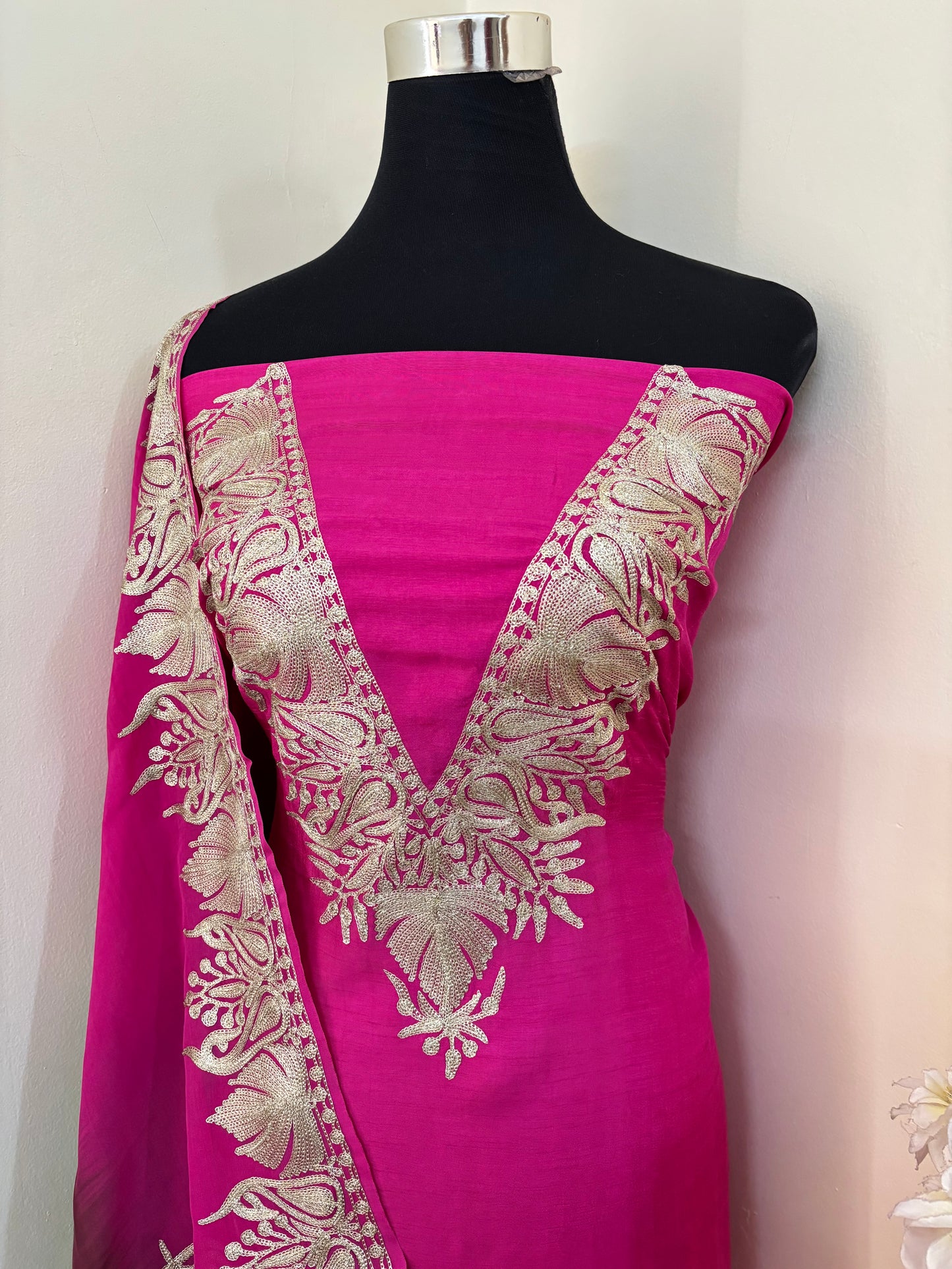 Sanam Hot Pink Silk Kashmiri Suit