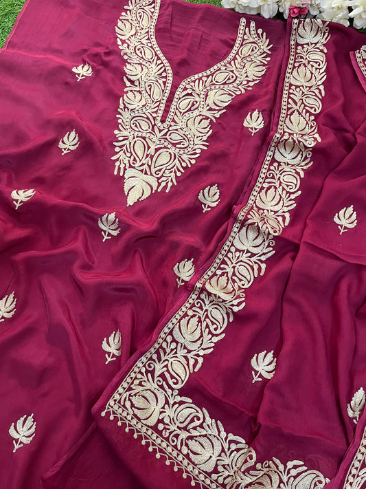 ‘Kalaa’ Burgundy Crape Kashmiri Suit