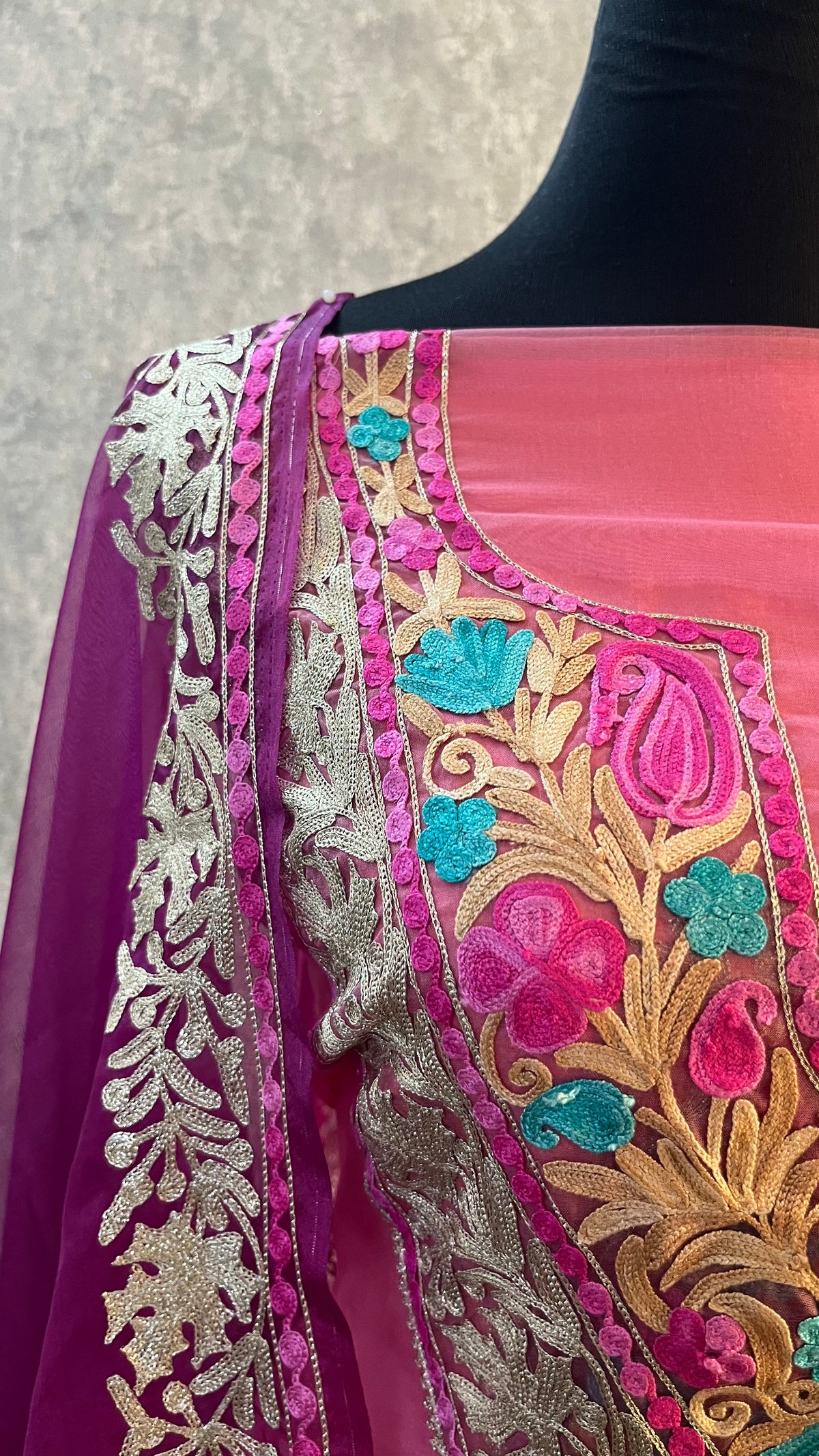 Pink Soft Tissue Kashmiri Suit