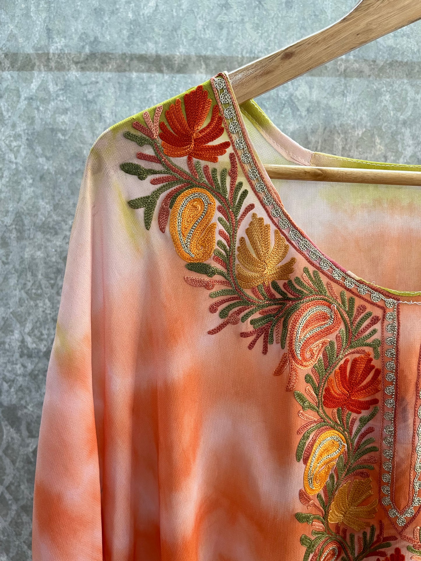 Soft Orange Pure Georgette Shibori Kaftan Size (44)