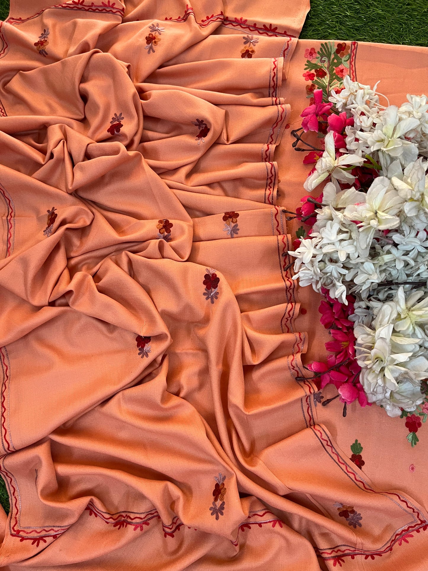 Peach Woollen Aari Embroidered 3pc suit