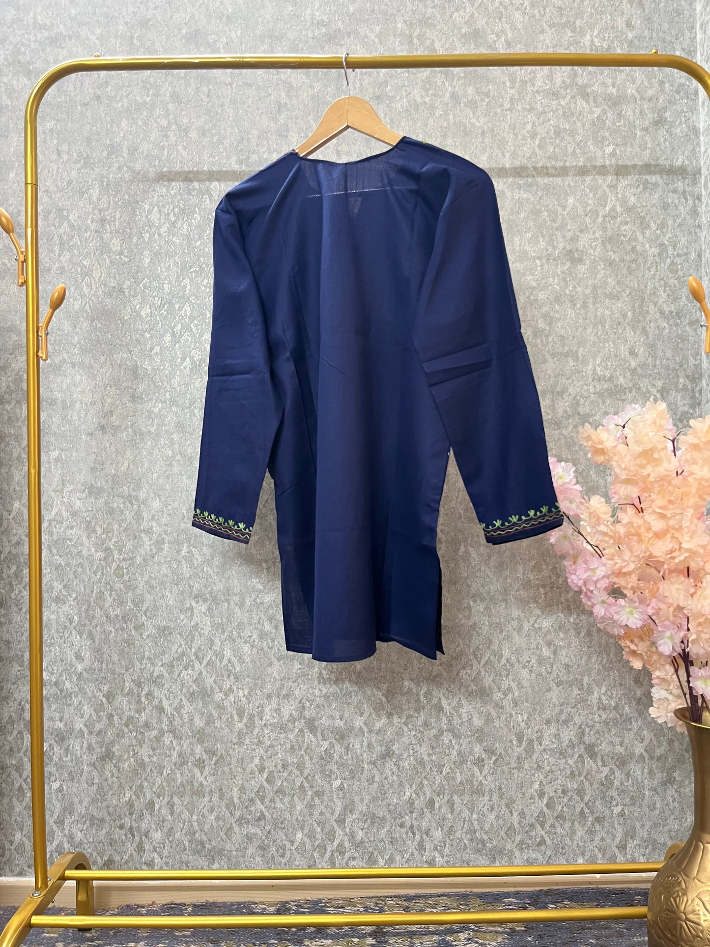 Navy Blue Cotton Aari Work Kurti