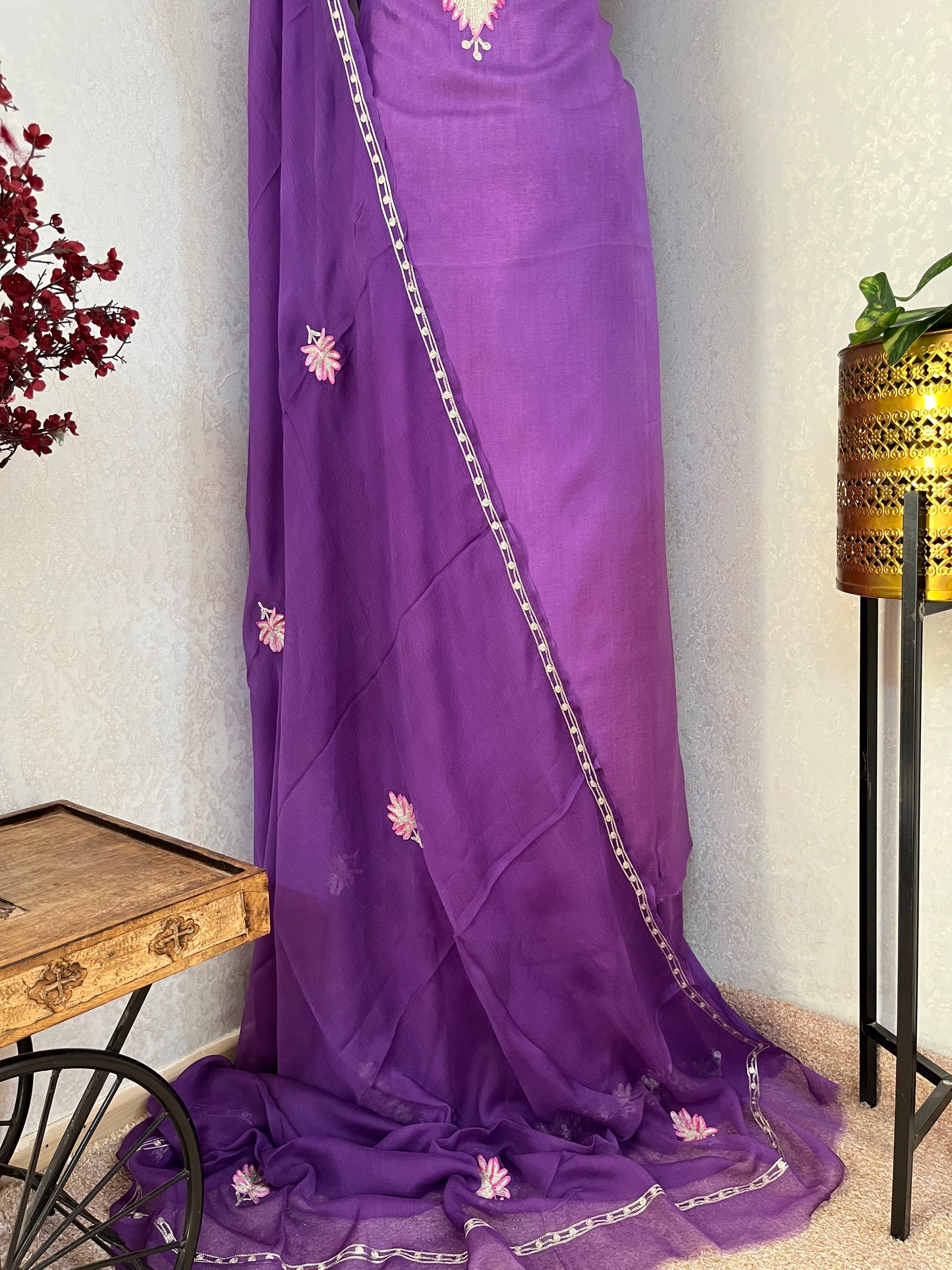 Lilac Silk Tilla Kashmiri Suit