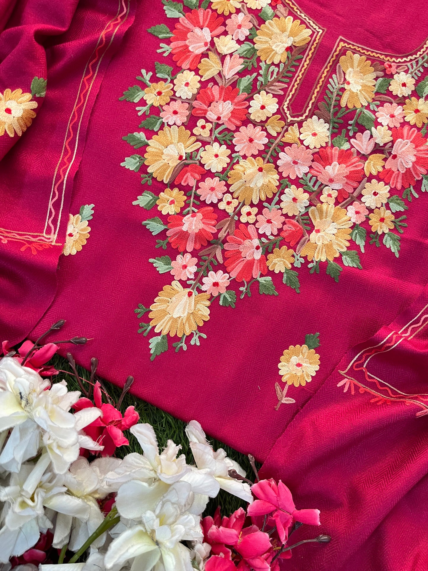 Hot pink Woollen Aari Embroidered 3pc suit