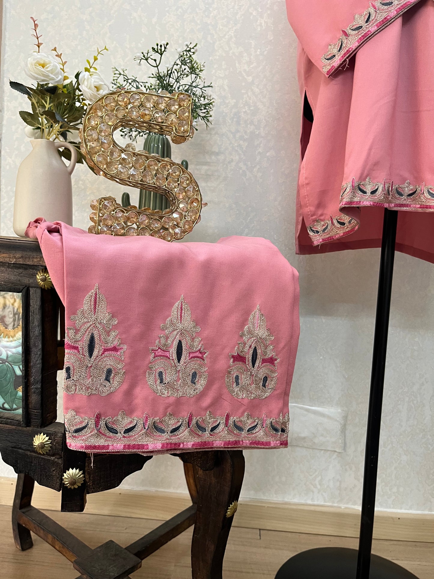 Pink Cotton Stitched Co-ord Set( 42)