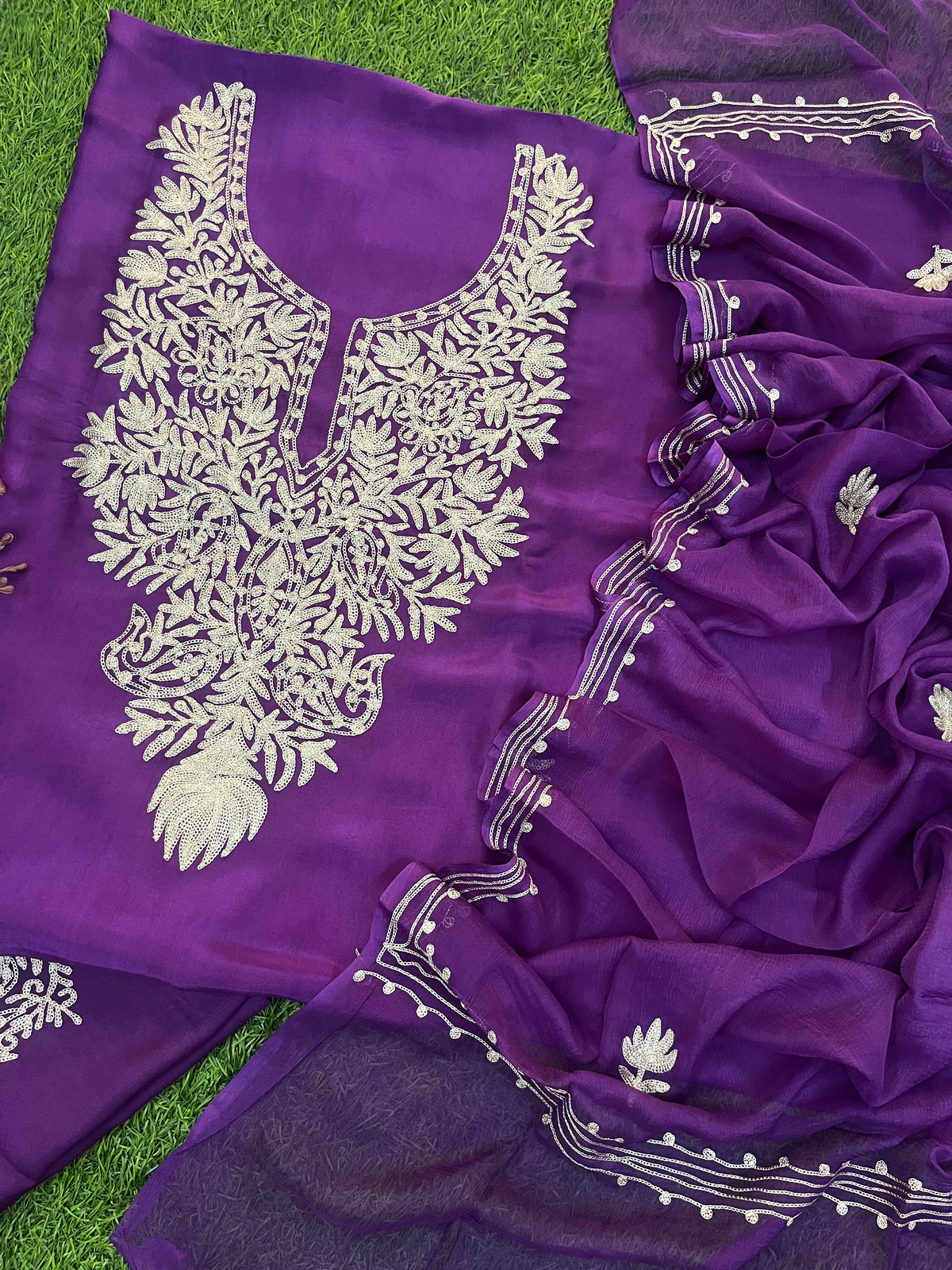 Purple Silk Tilla Kashmiri Suit